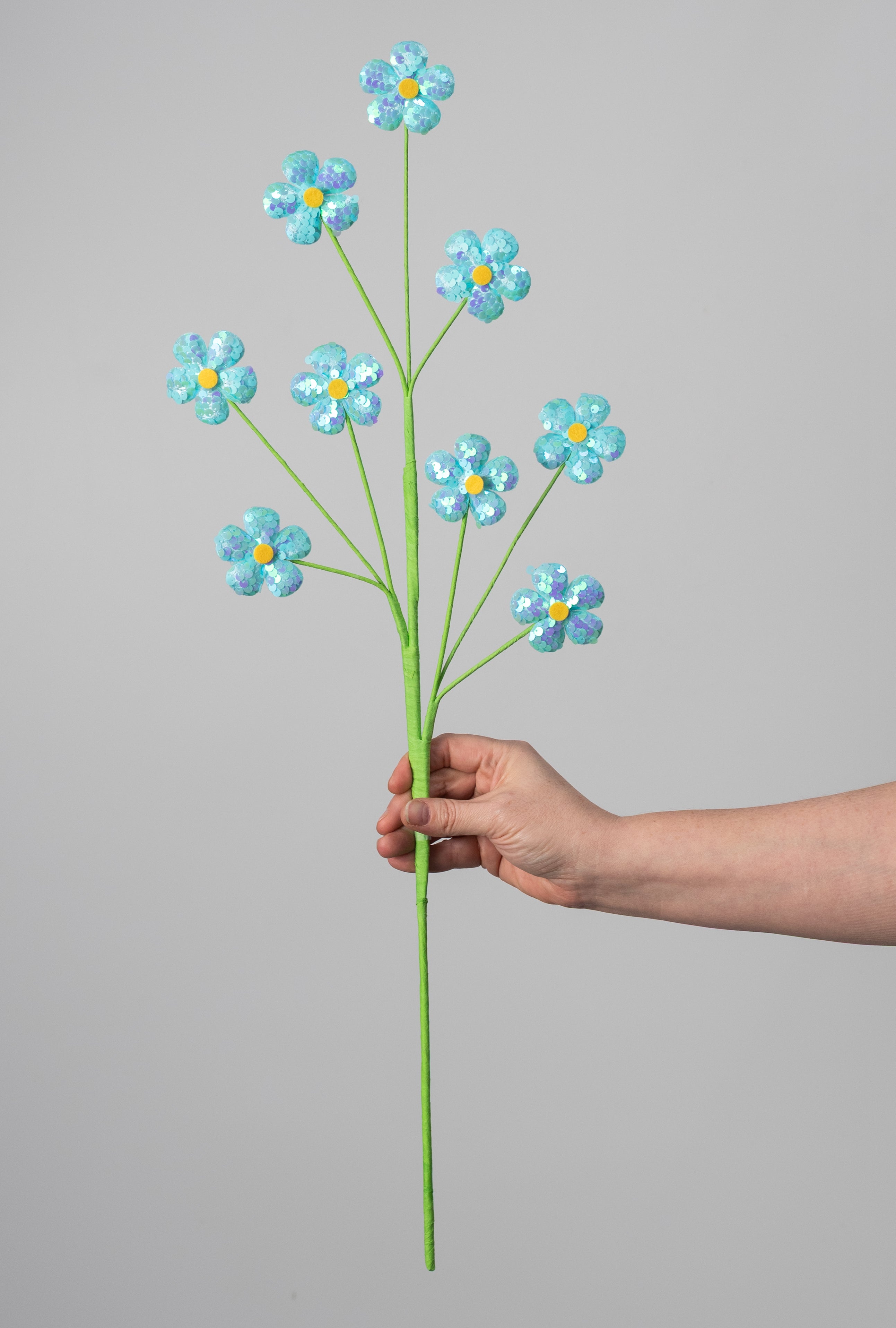 27" Sequin Daisies Spray: Blue