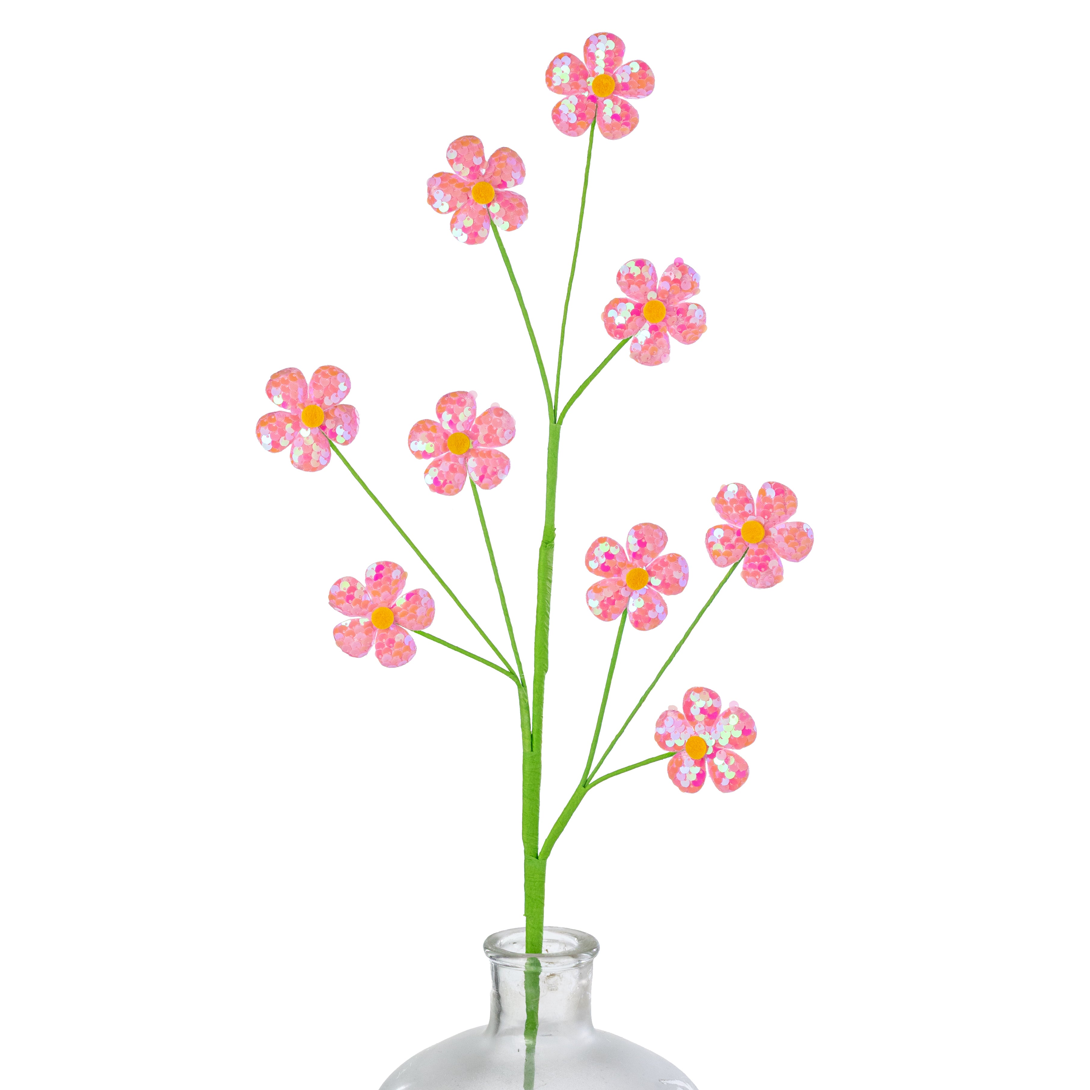27" Sequin Daisies Spray: Pink