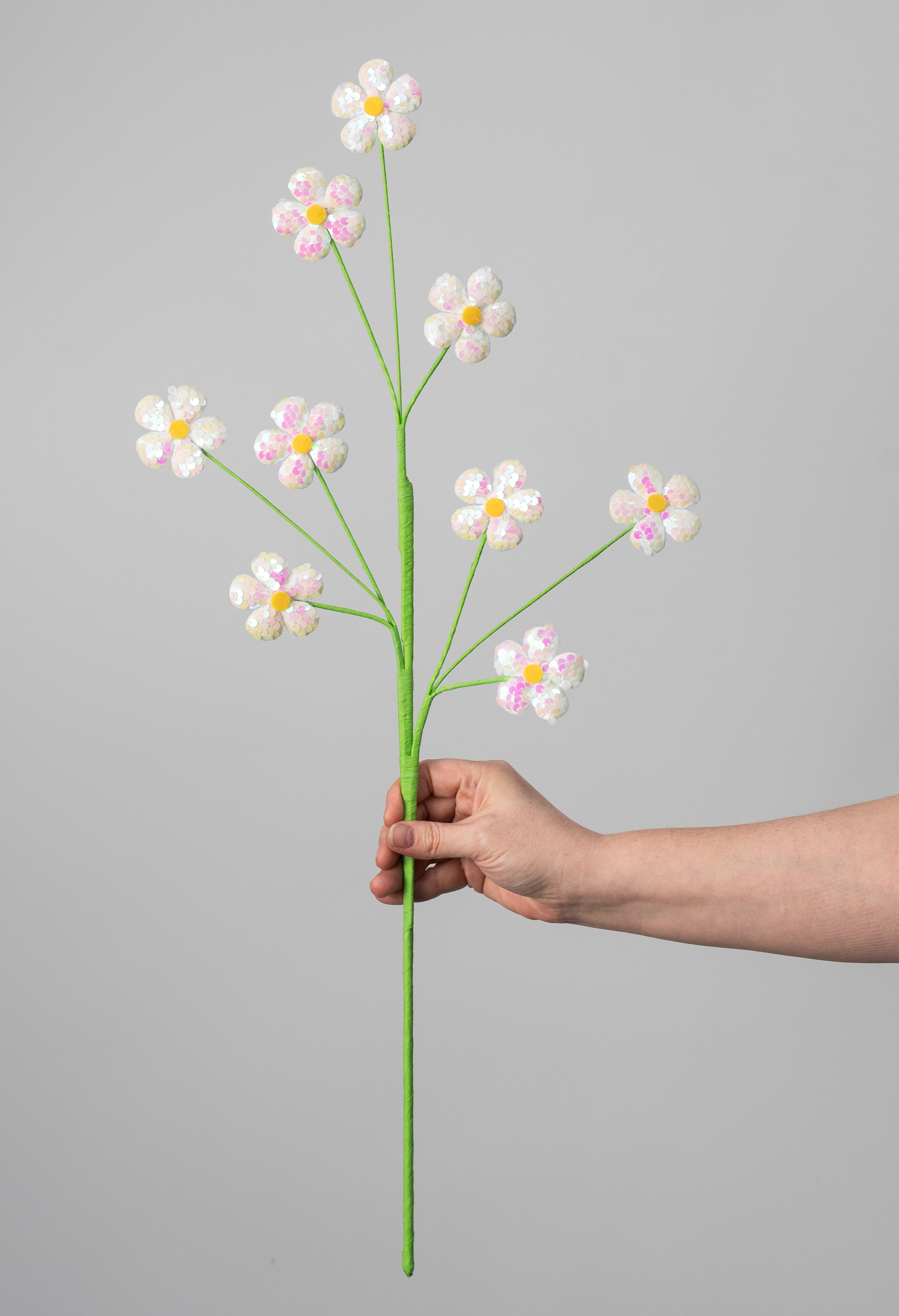 27" Sequin Daisies Spray: White