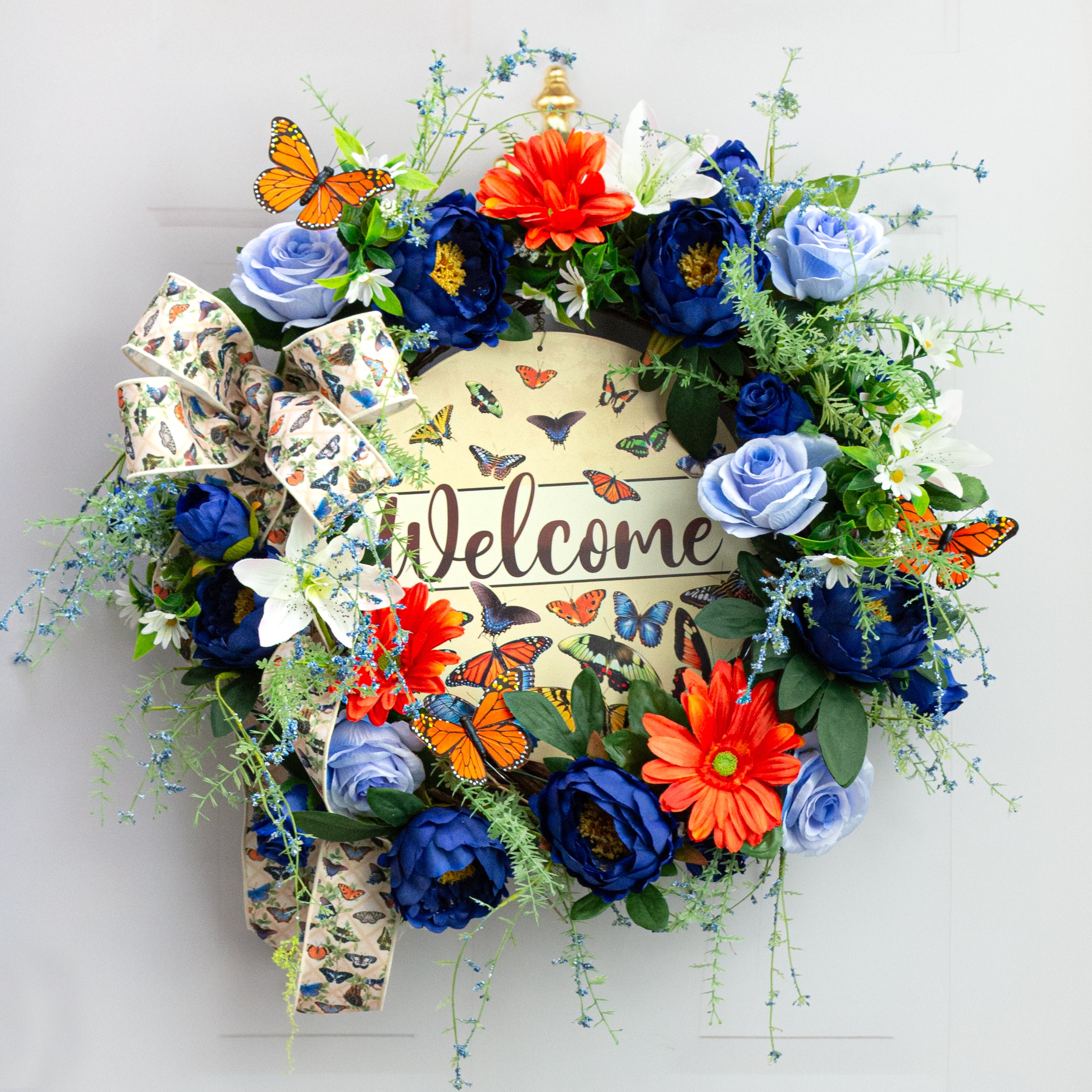 12" Metal Sign: Multicolor Butterflies Welcome