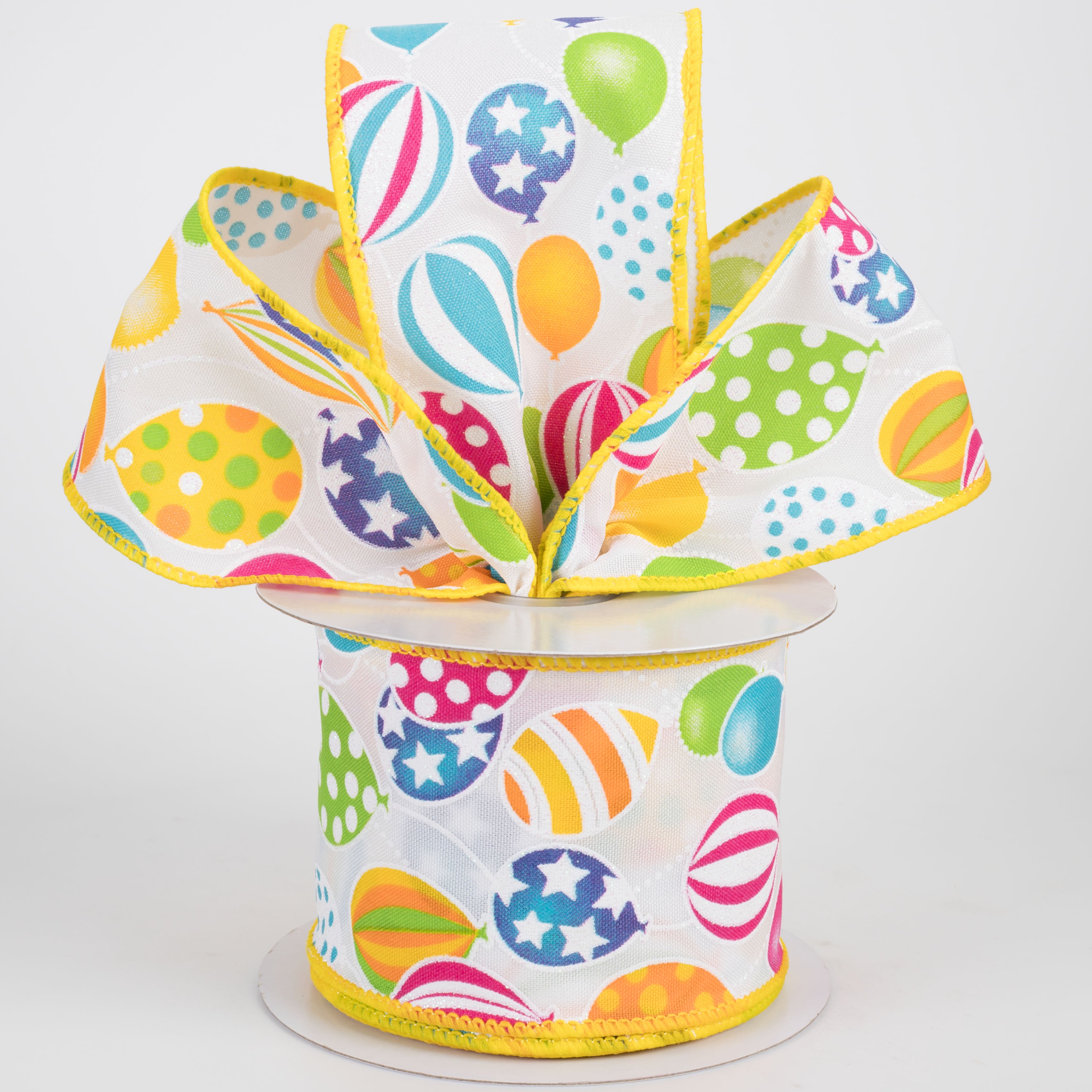 2.5" Multi Pattern Balloons Ribbon: White (10 Yards)