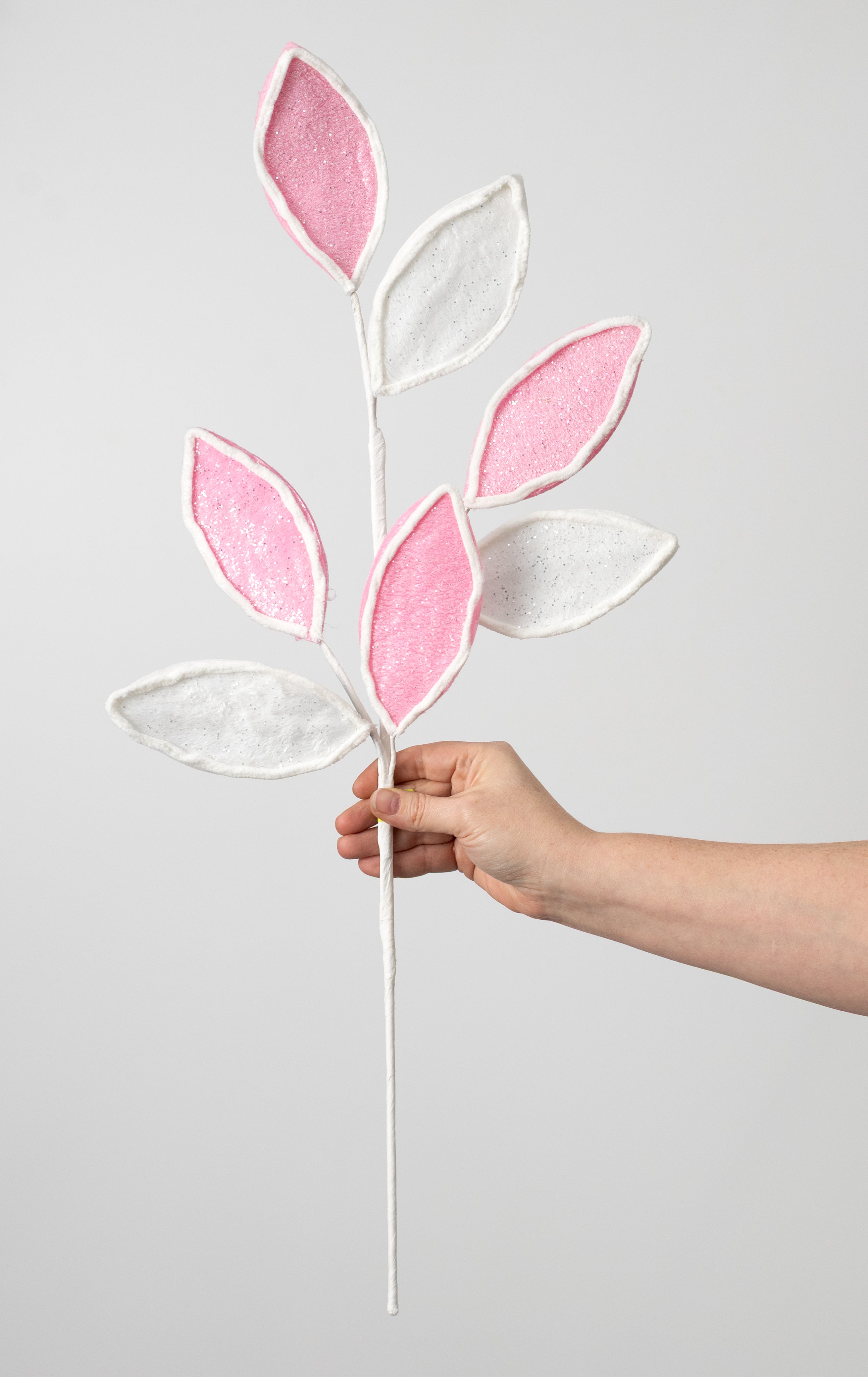 28" Glittered Magnolia Leaves Spray: Pink & White