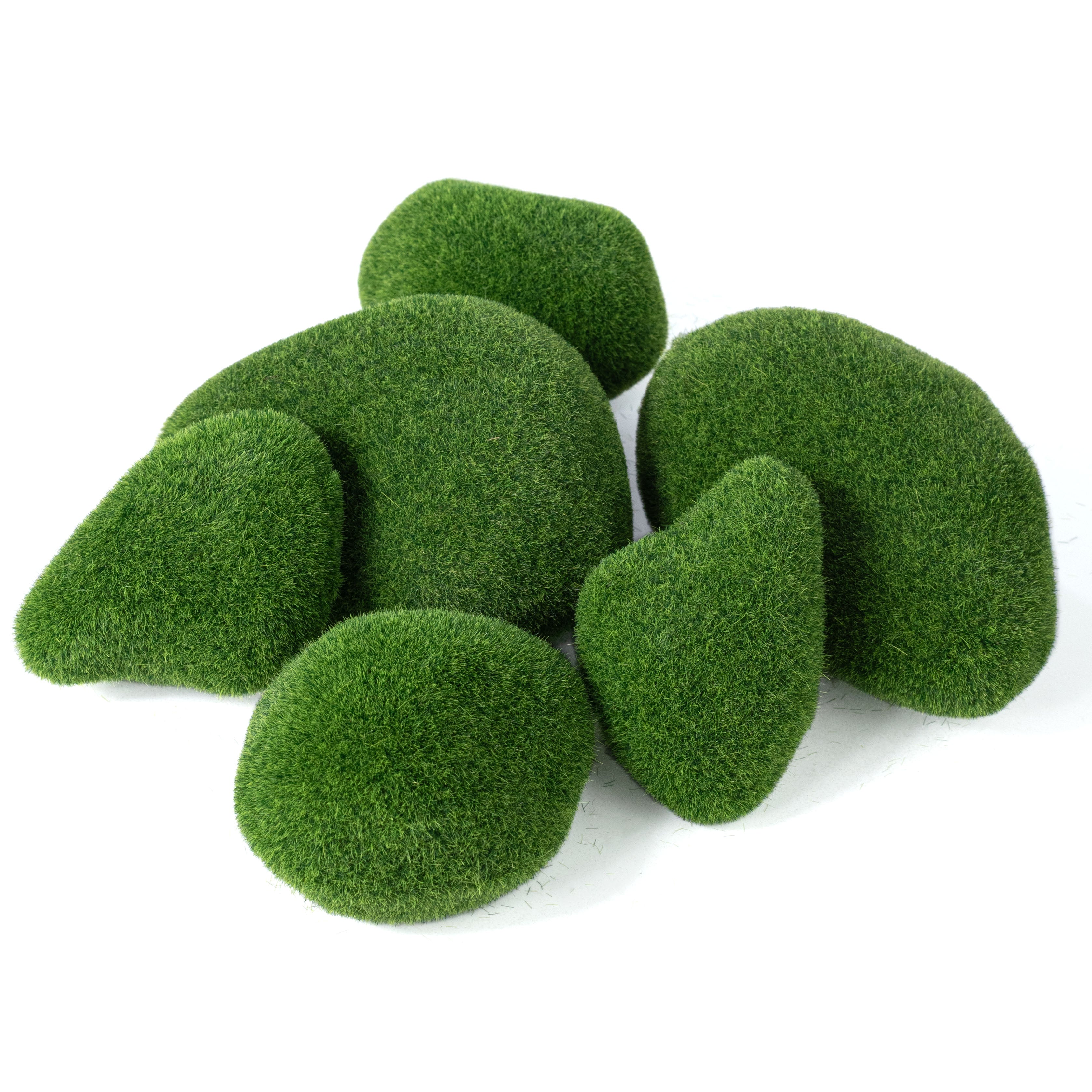 3-4.5" Flocked Moss Stones (6 Piece Bag)