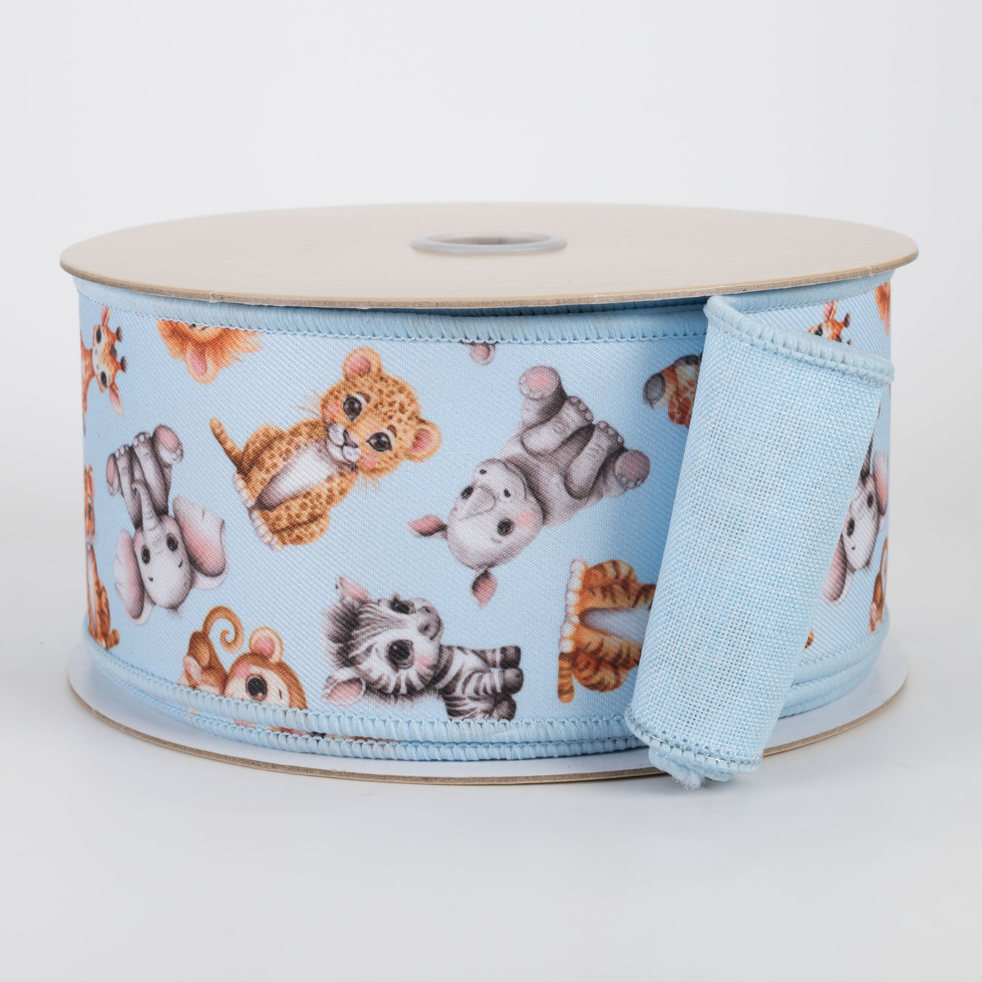 2.5" Double Sided Fused Baby Animals Ribbon: Blue (10 Yards)