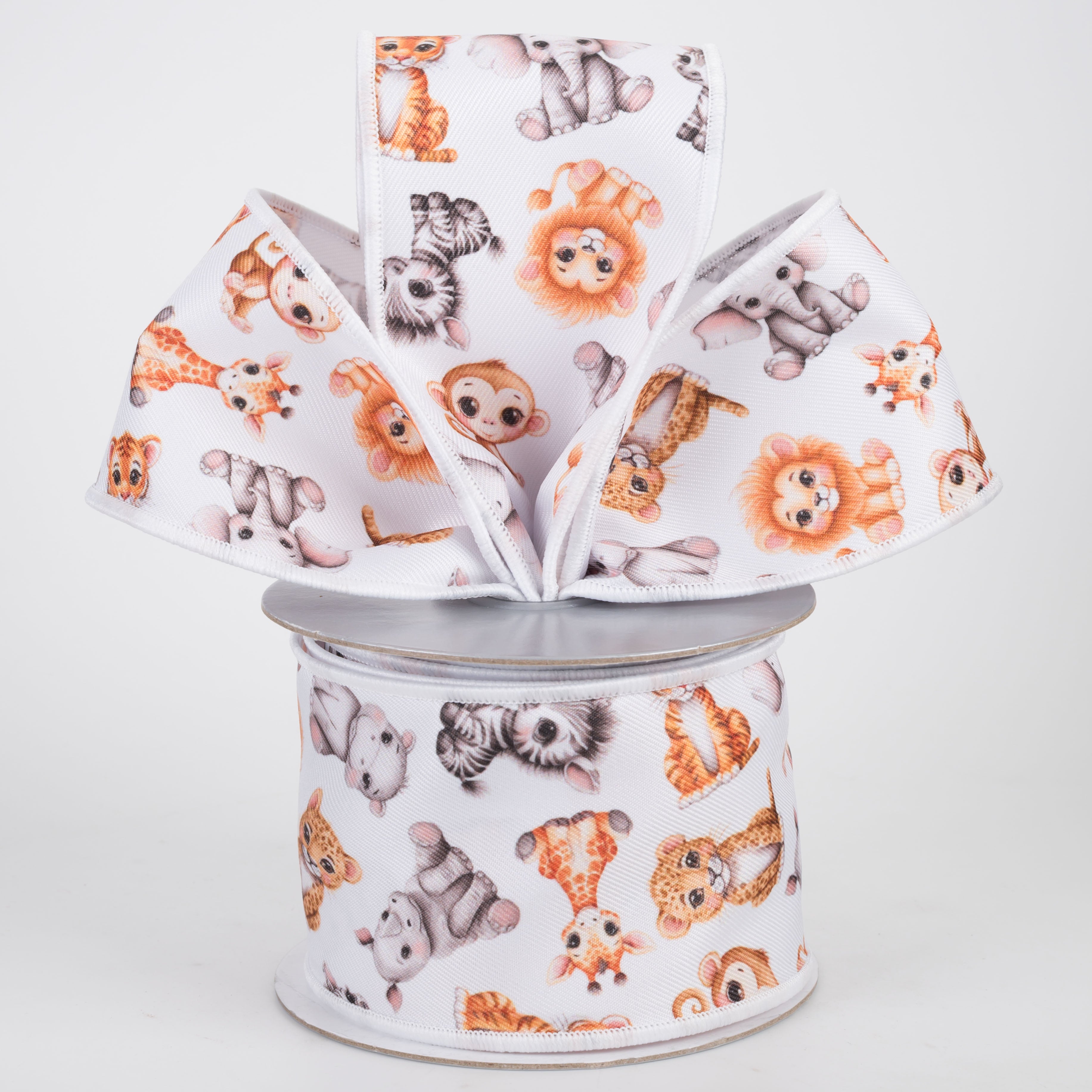 2.5" Brilliance Digital Print Baby Animals Ribbon: White (10 Yards)