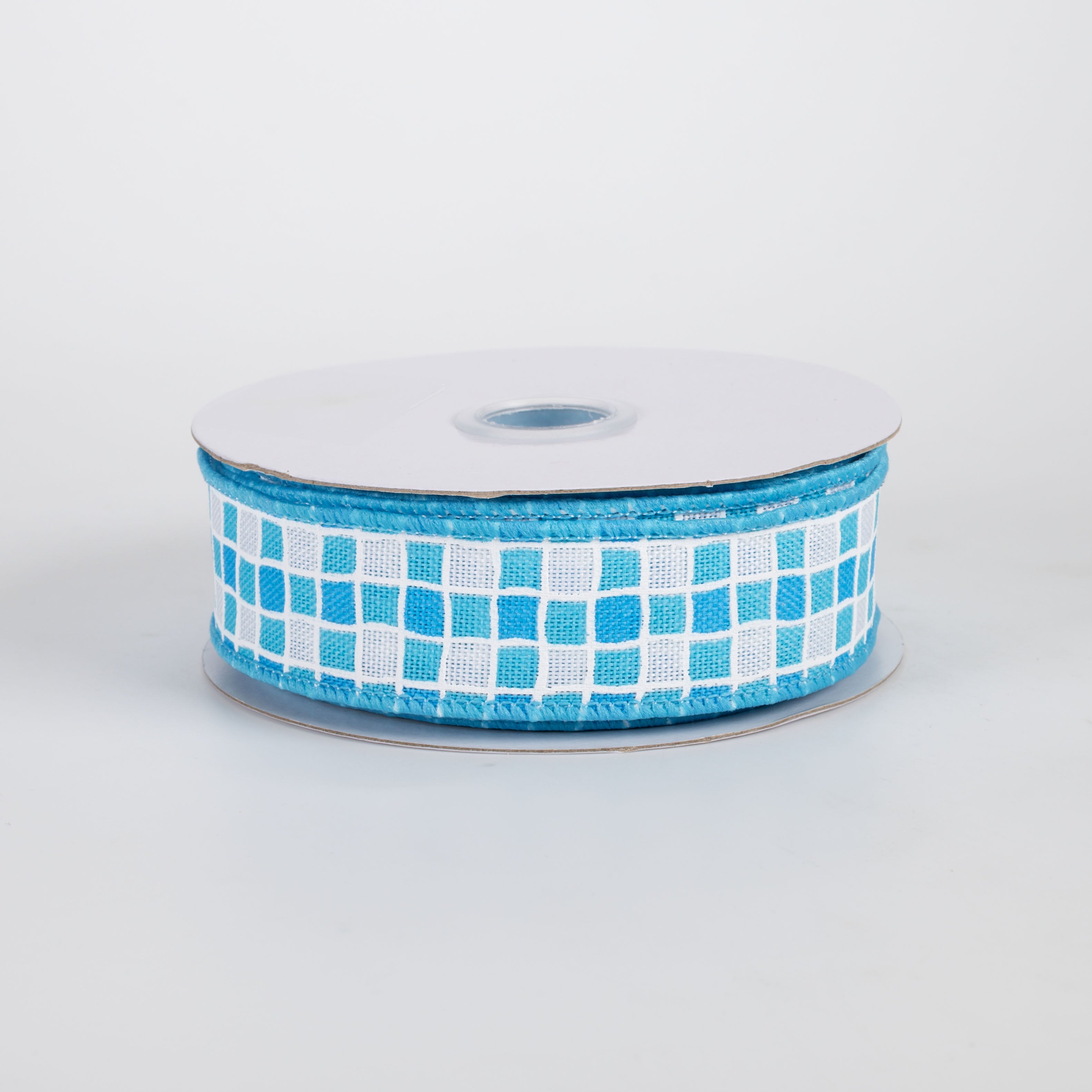 7/8" Small Check Raised Lines Ribbon: Blues & White (10 Yards)