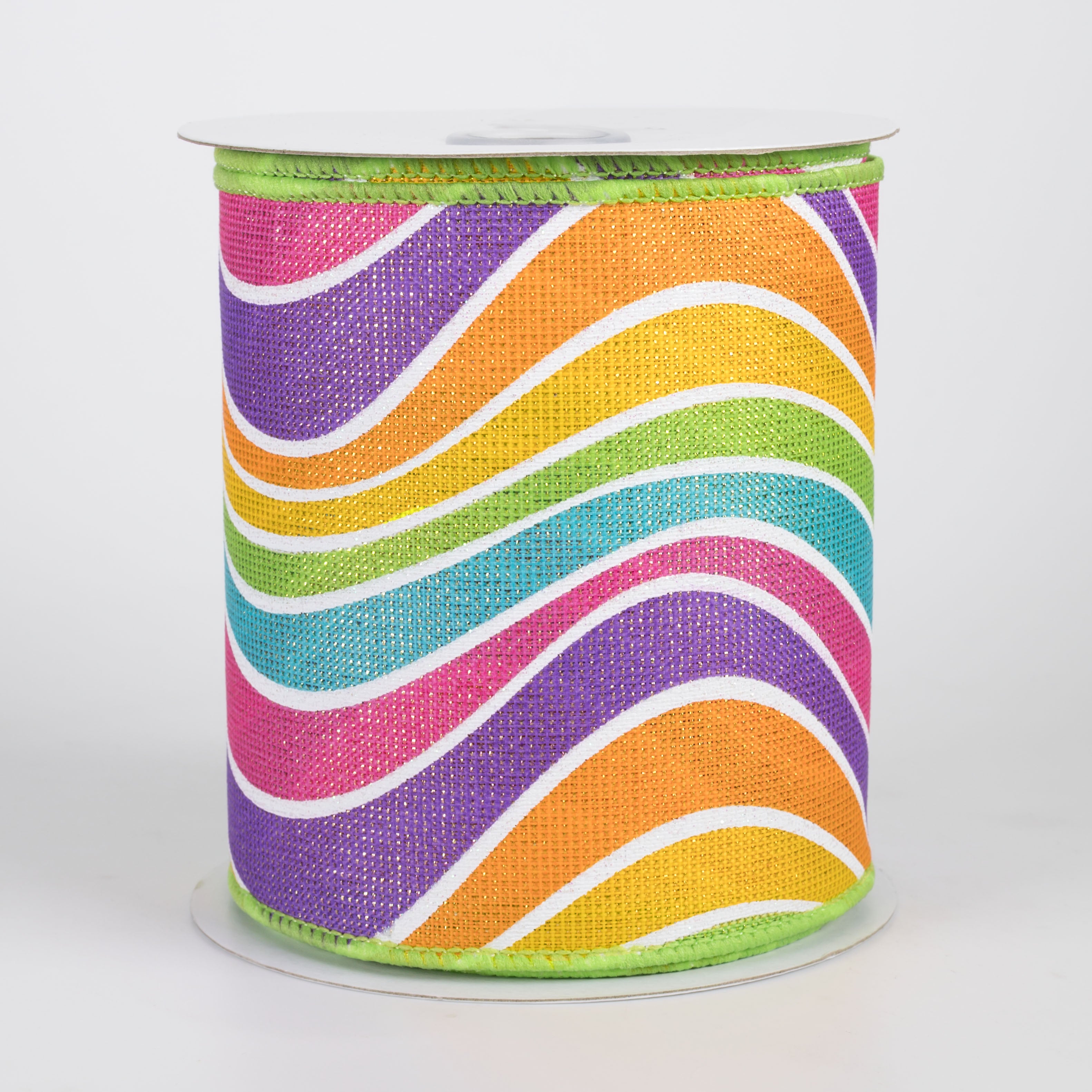 4" Multicolor Wavy Stripe Ribbon: Bright Pastels & Iridescent (10 Yards)