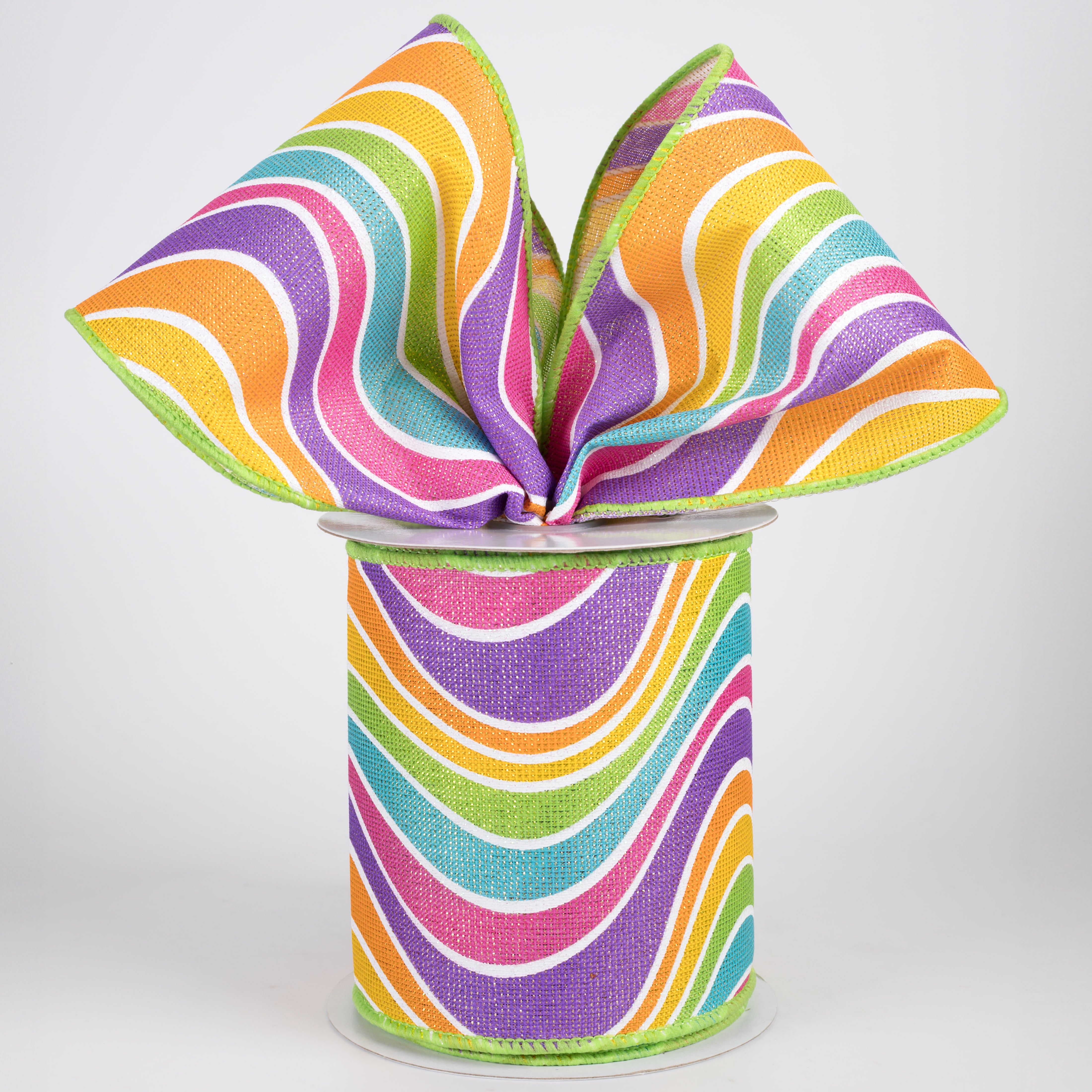 4" Multicolor Wavy Stripe Ribbon: Bright Pastels & Iridescent (10 Yards)