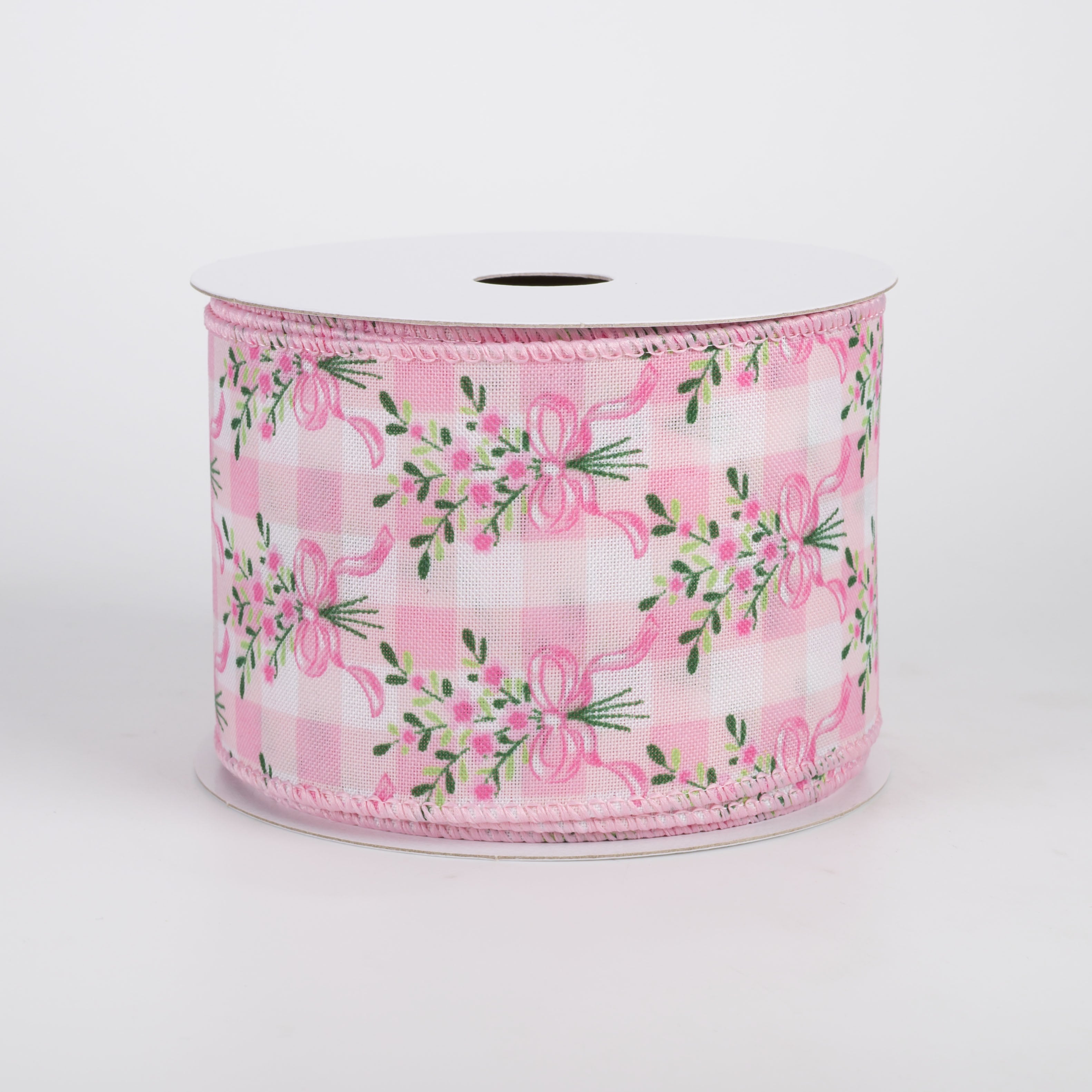 2.5" Satin Flower Bow Bouquet Ribbon: White & Pink (10 Yards)