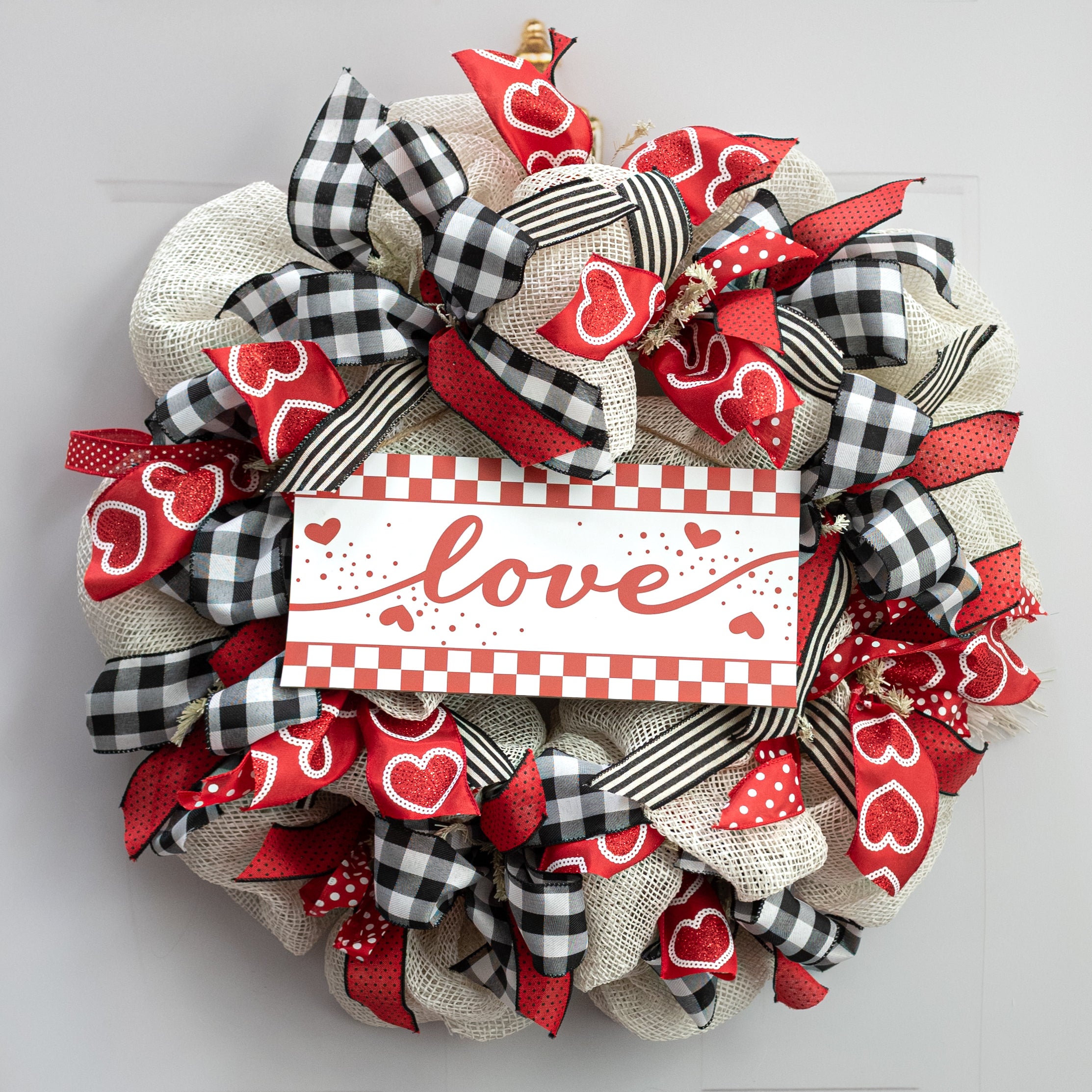 12" Wooden Sign: Red & White Check Love