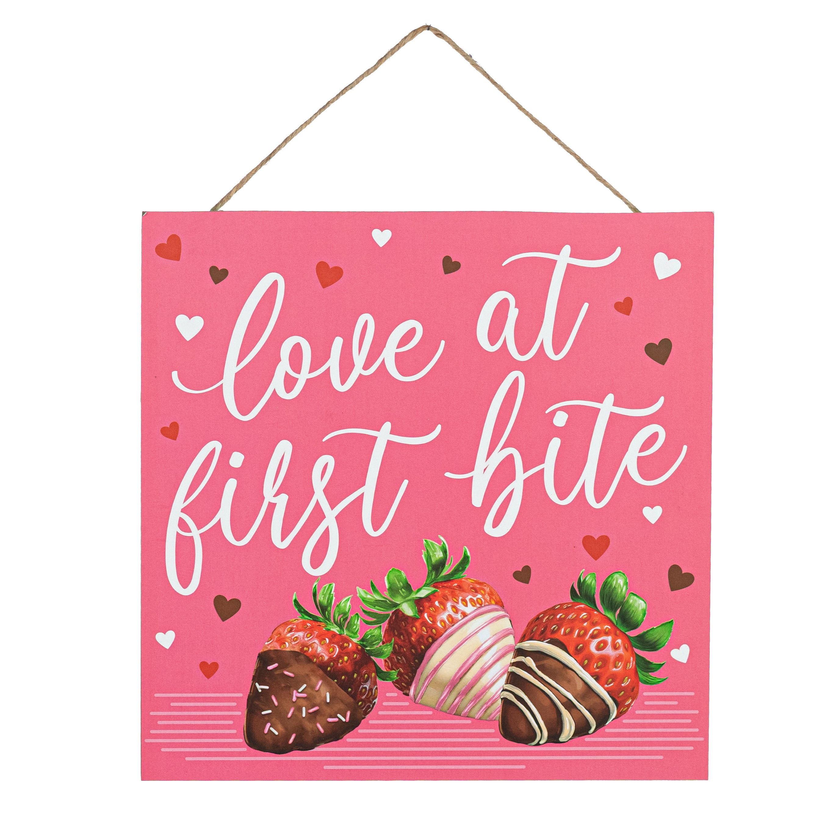 10" Square Wooden Sign: Chocolate Strawberry Love