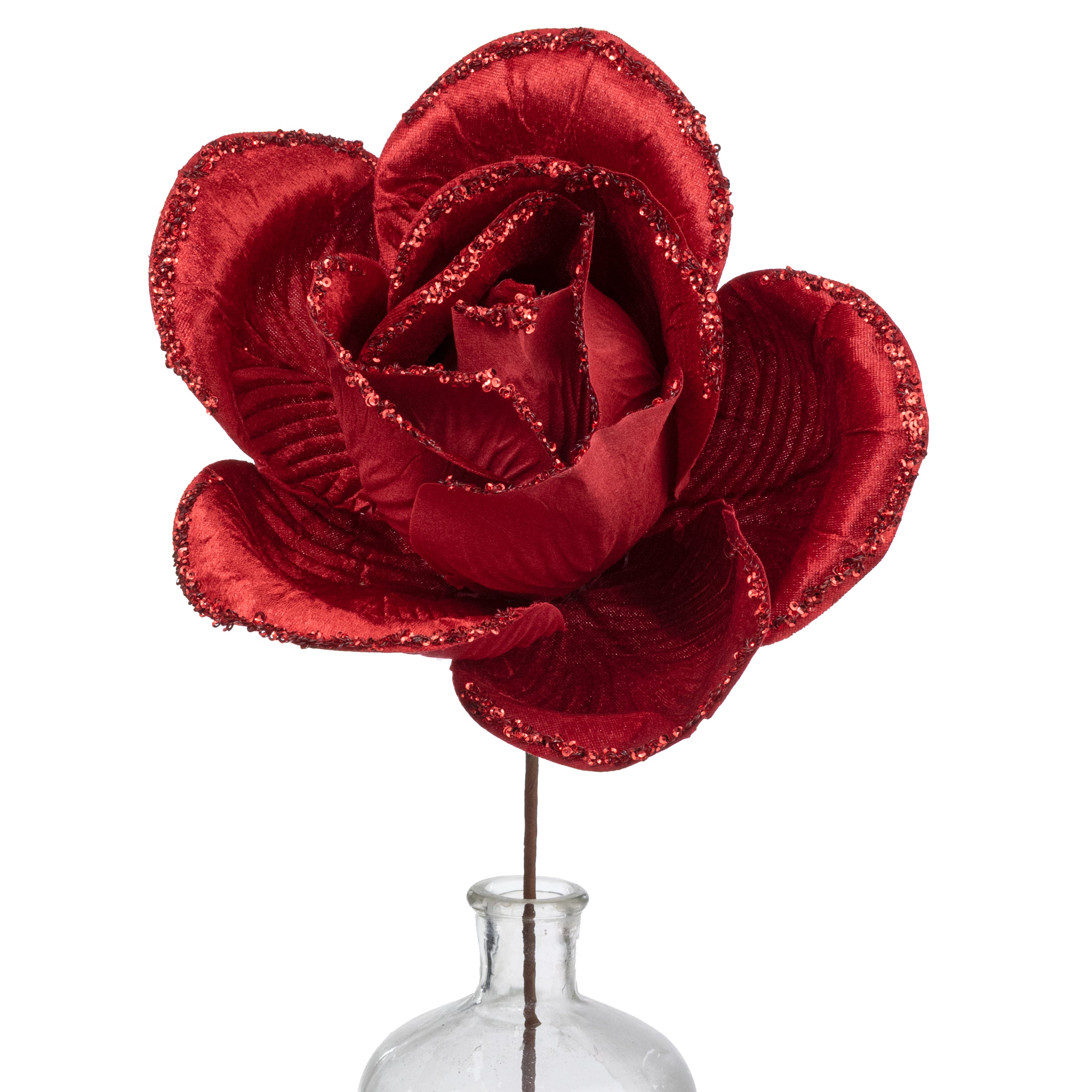 10" x 20" Oversized Velvet & Glitter Rose Stem: Red