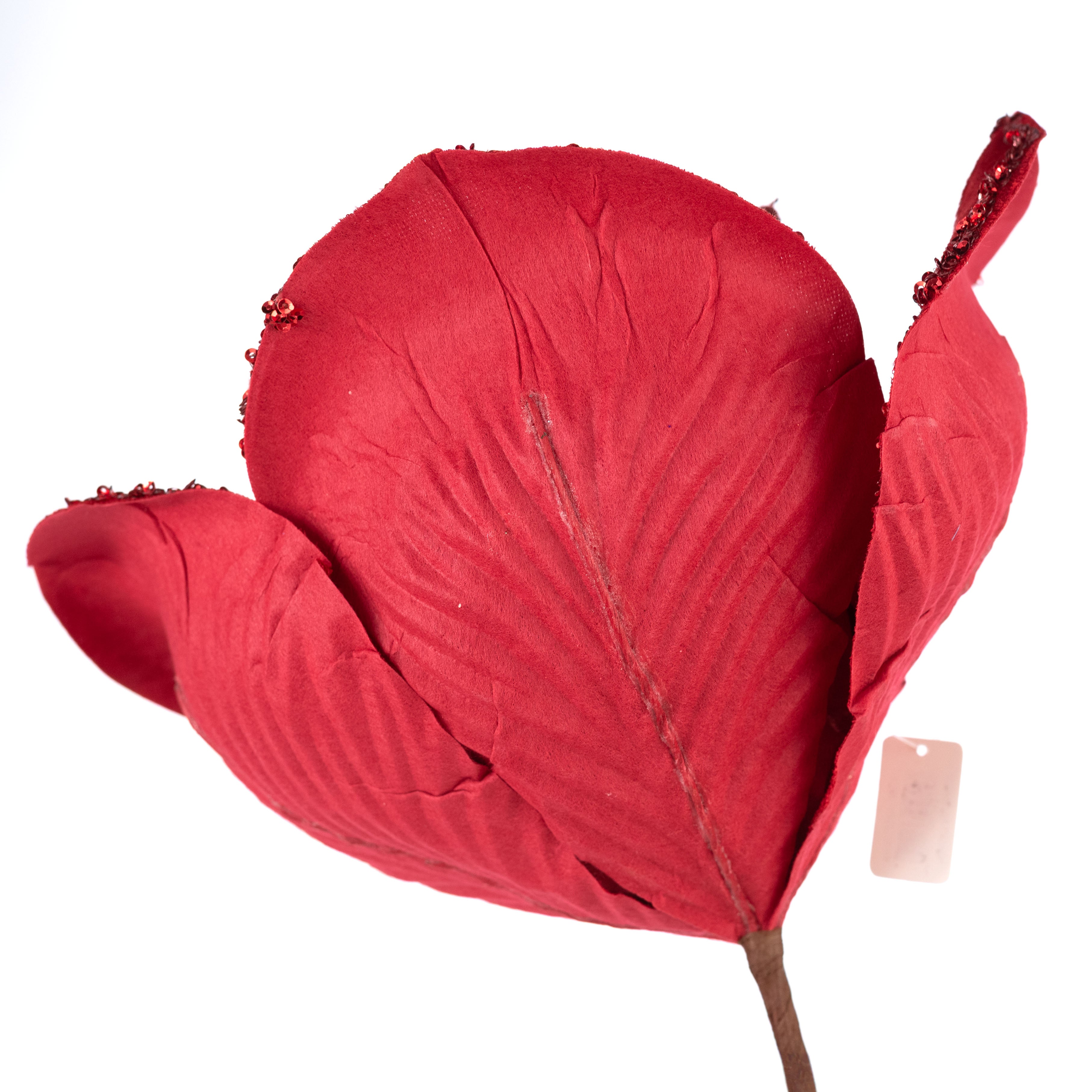 10" x 20" Oversized Velvet & Glitter Rose Stem: Red