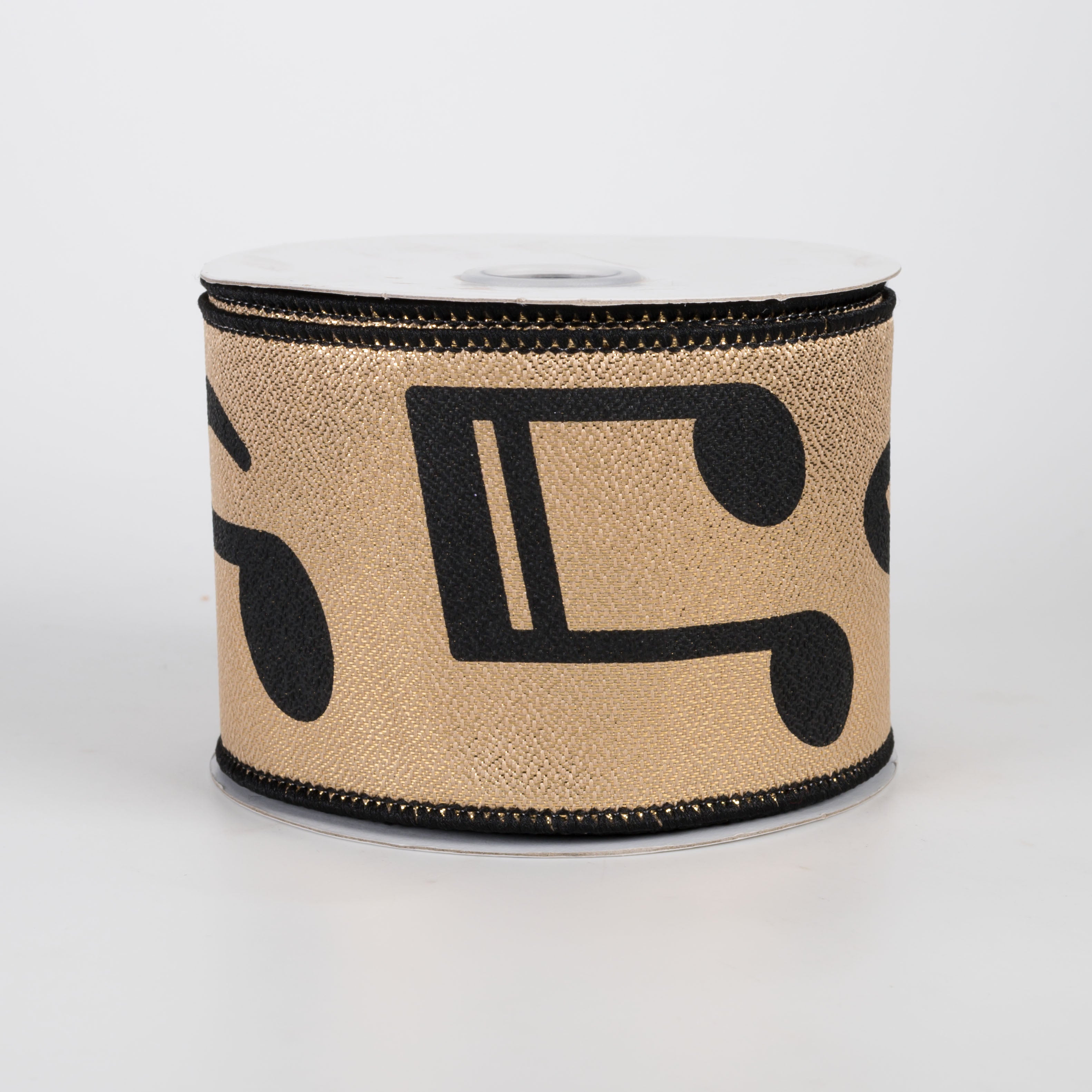 2.5" Bold Music Notes Ribbon: Black on Metallic Gold (10 Yards)