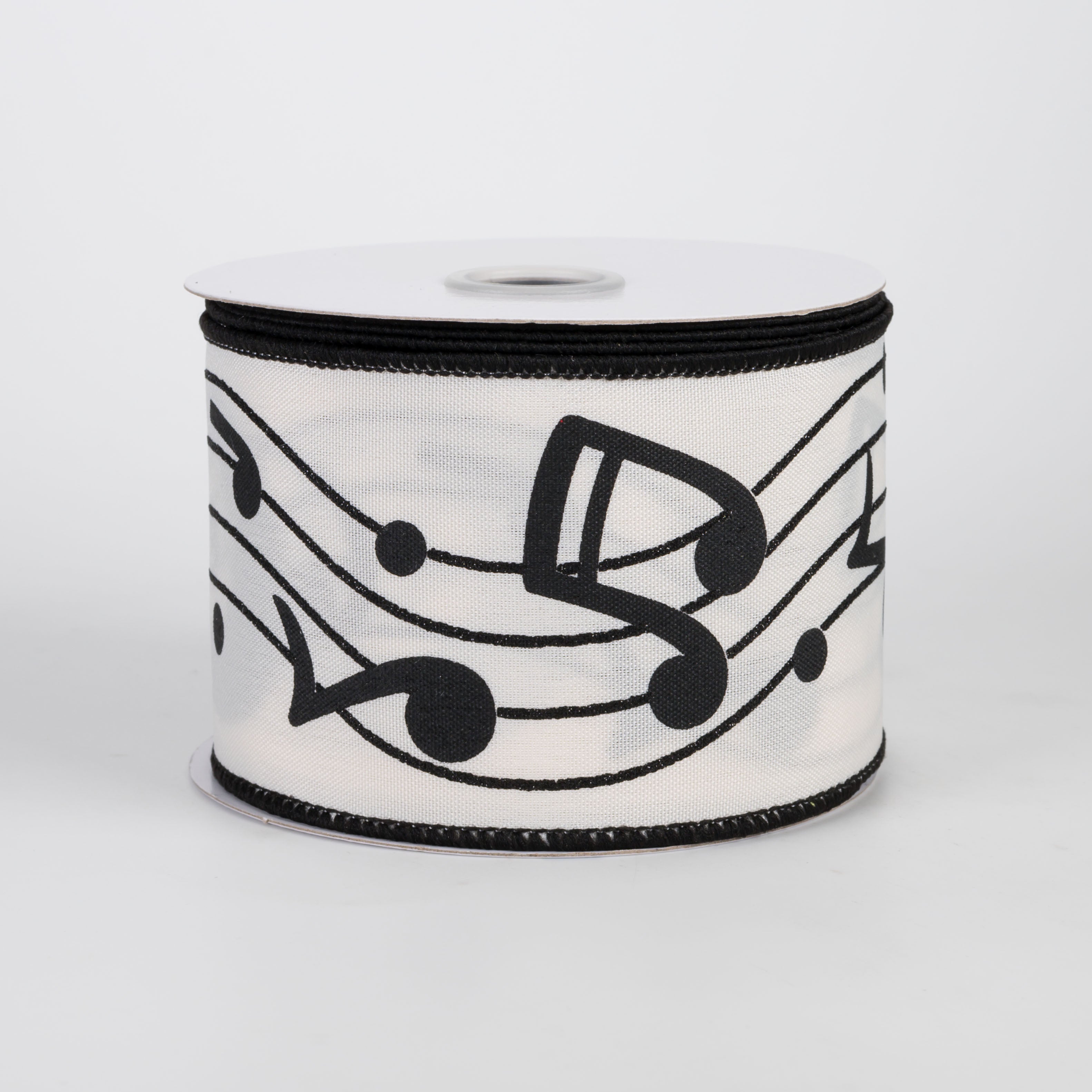 2.5" Bold Music Notes Ribbon: Black on Ivory (10 Yards)