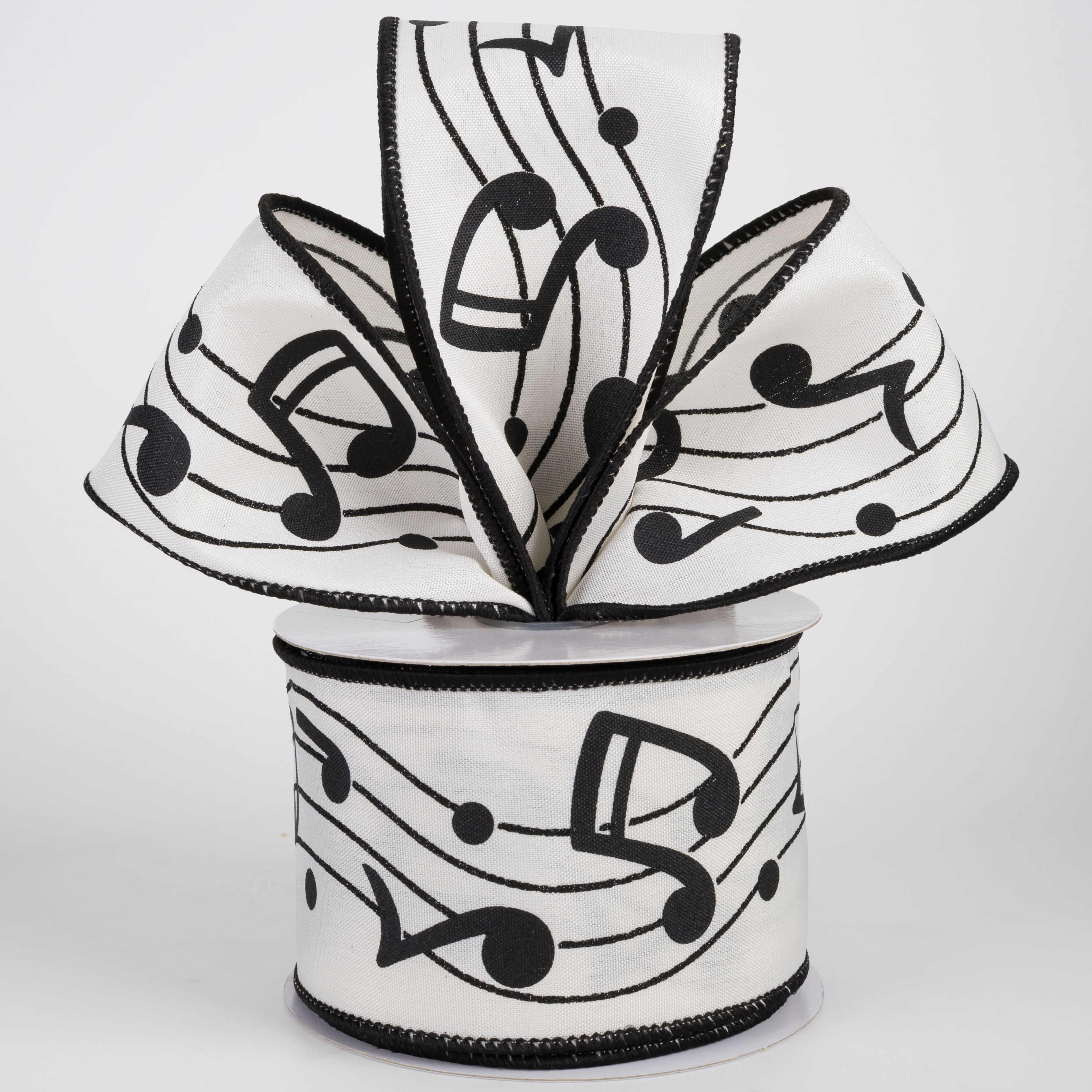 2.5" Bold Music Notes Ribbon: Black on Ivory (10 Yards)