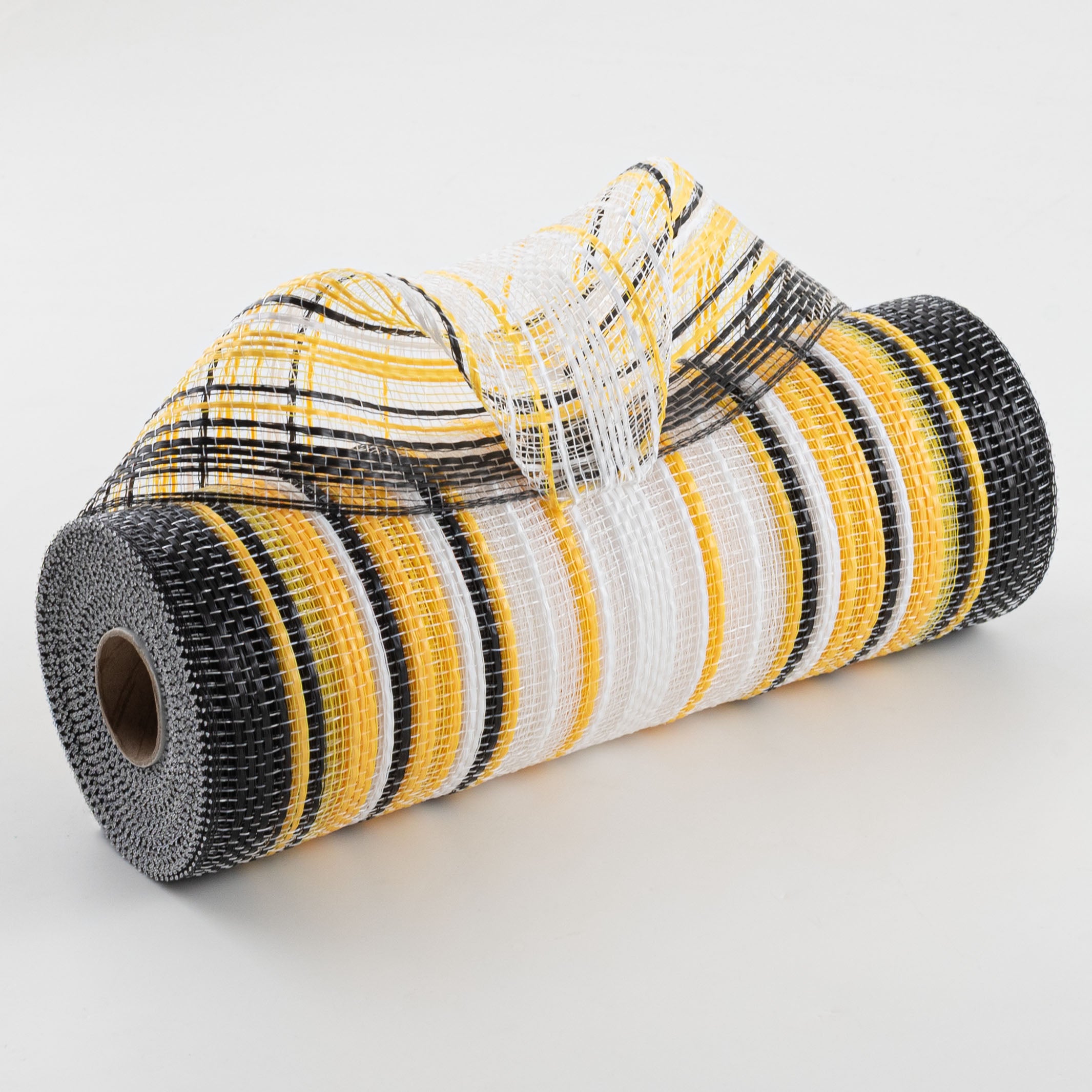 10" Vertical Wide Strip Ombre Mesh: Black, Yellow & White