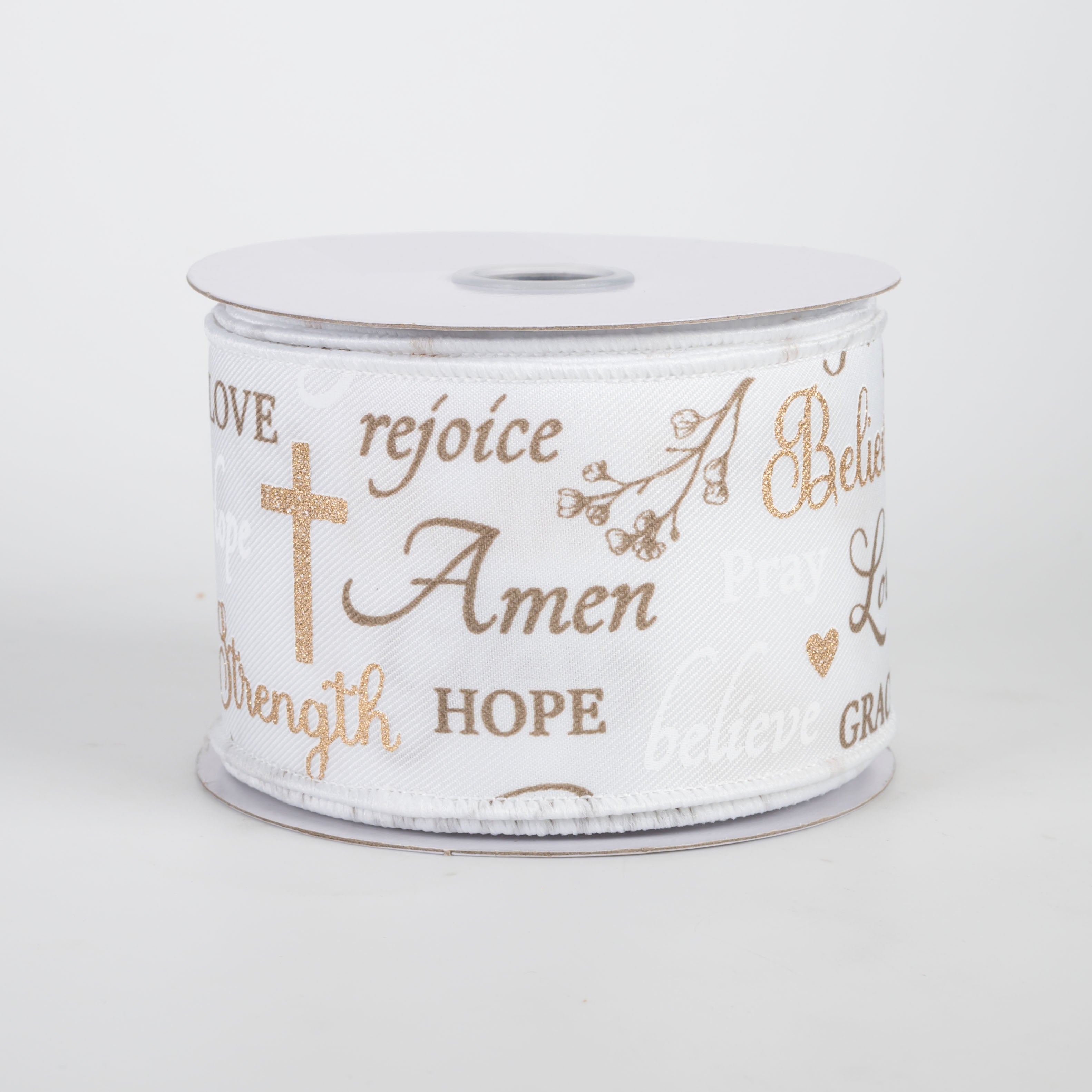 2.5" Words of Faith Ribbon: White (10 Yards)