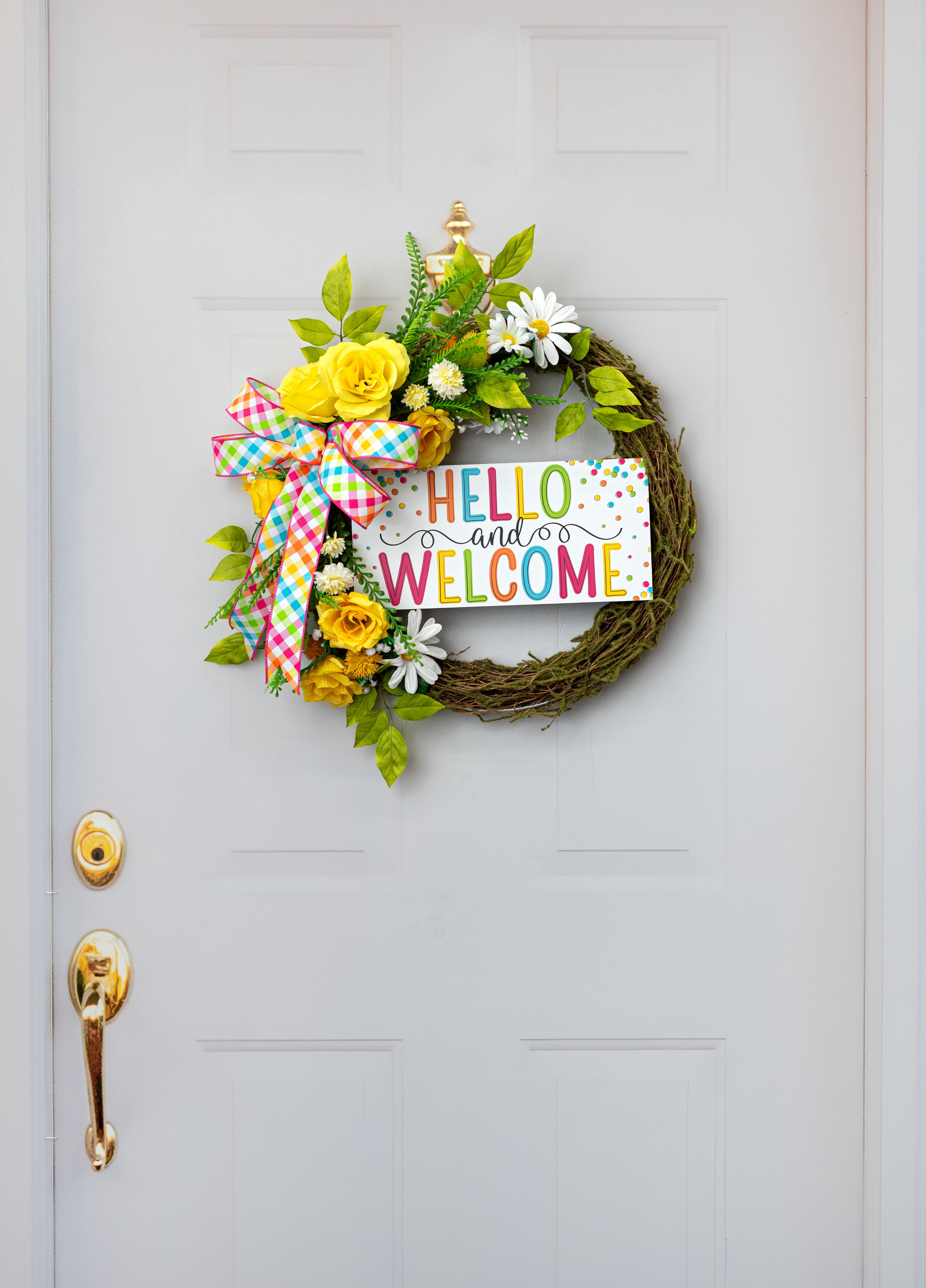 12" Wooden Sign: Hello and Welcome Polka Dots