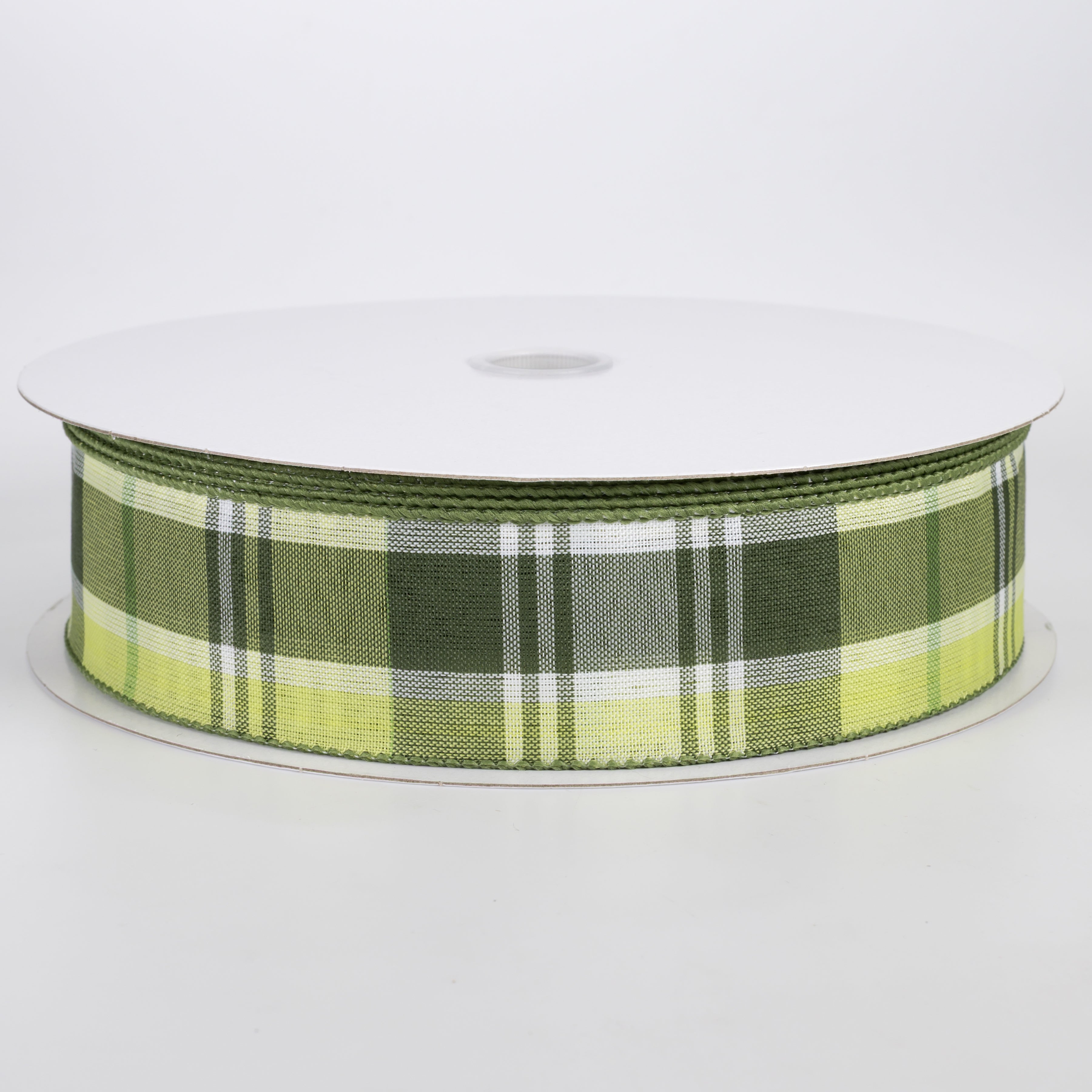 1.5" Lindy Plaid Ribbon: Shades of Green (50 Yards)