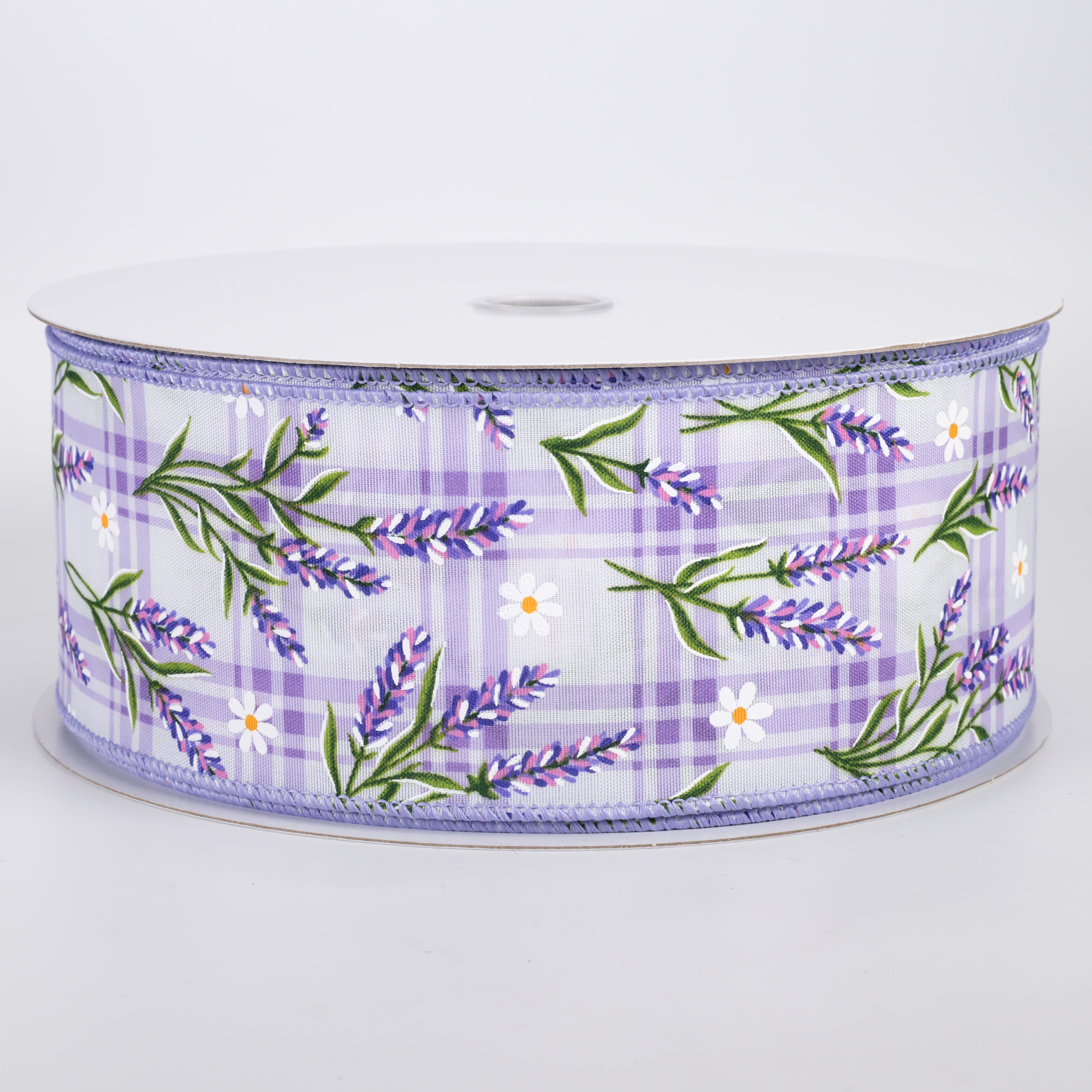 2.5" Satin Lavender Flowers on Plaid Ribbon: Purple (50 Yards)