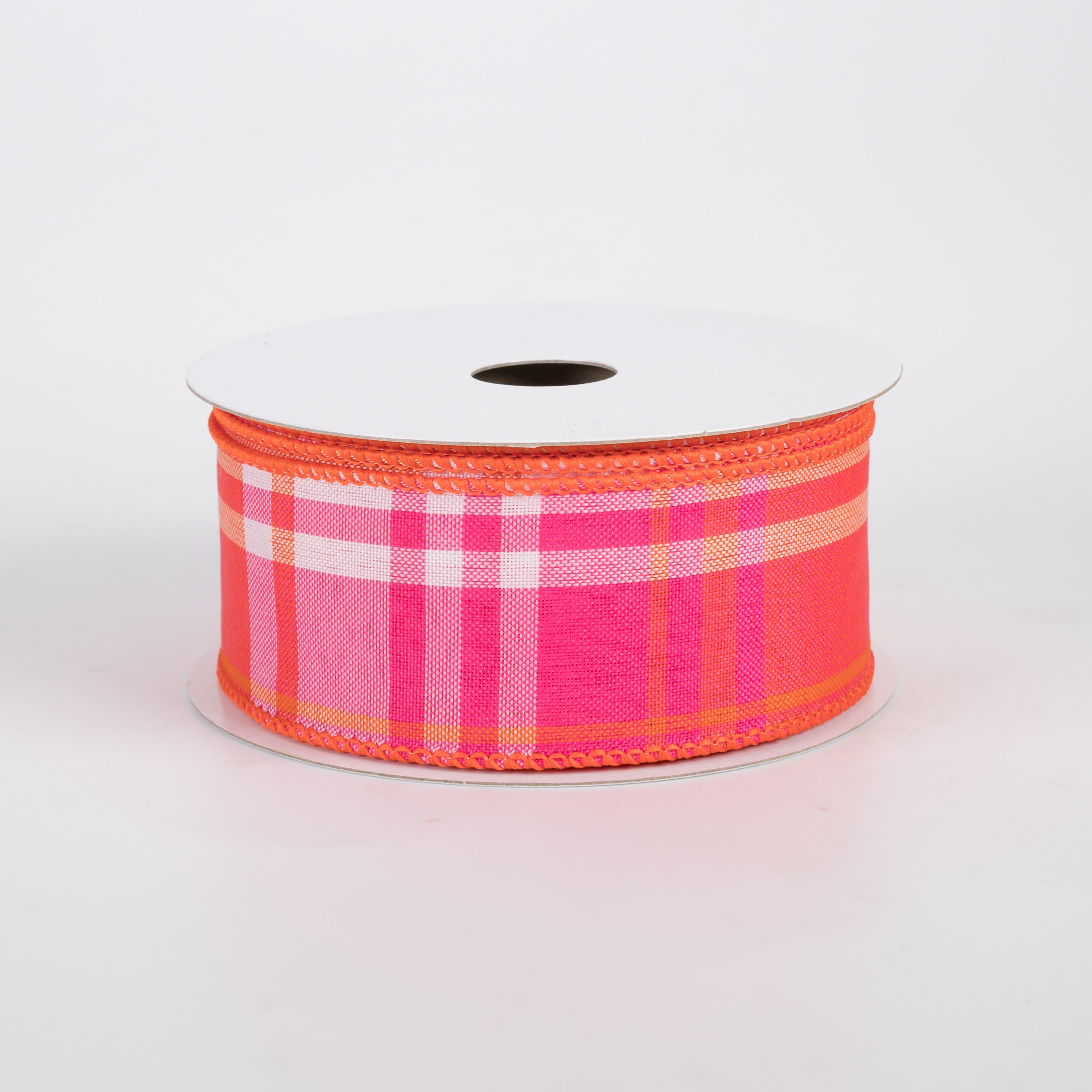 1.5" Posey Plaid Ribbon: Neon Pink & Orange (10 Yards)