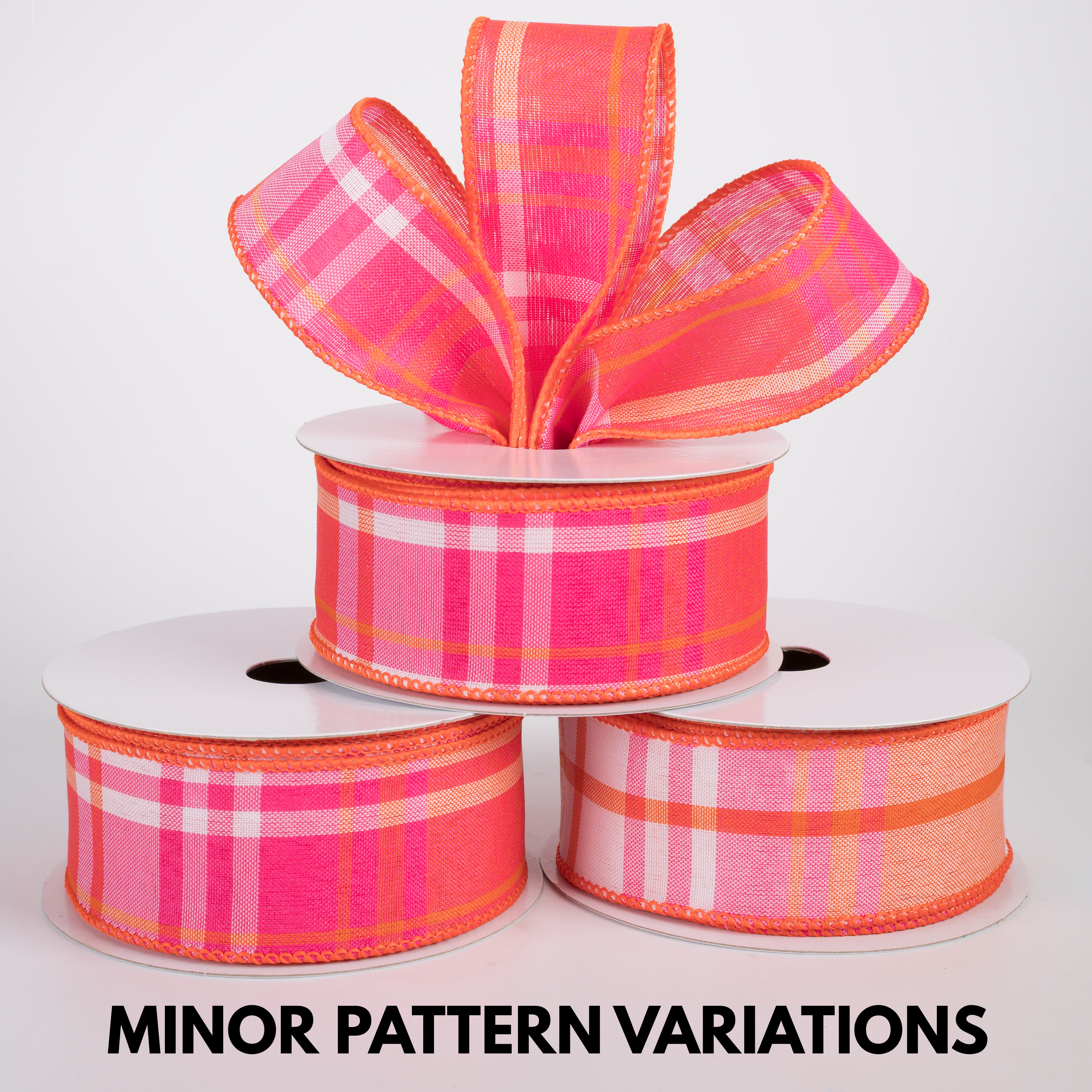 1.5" Posey Plaid Ribbon: Neon Pink & Orange (10 Yards)