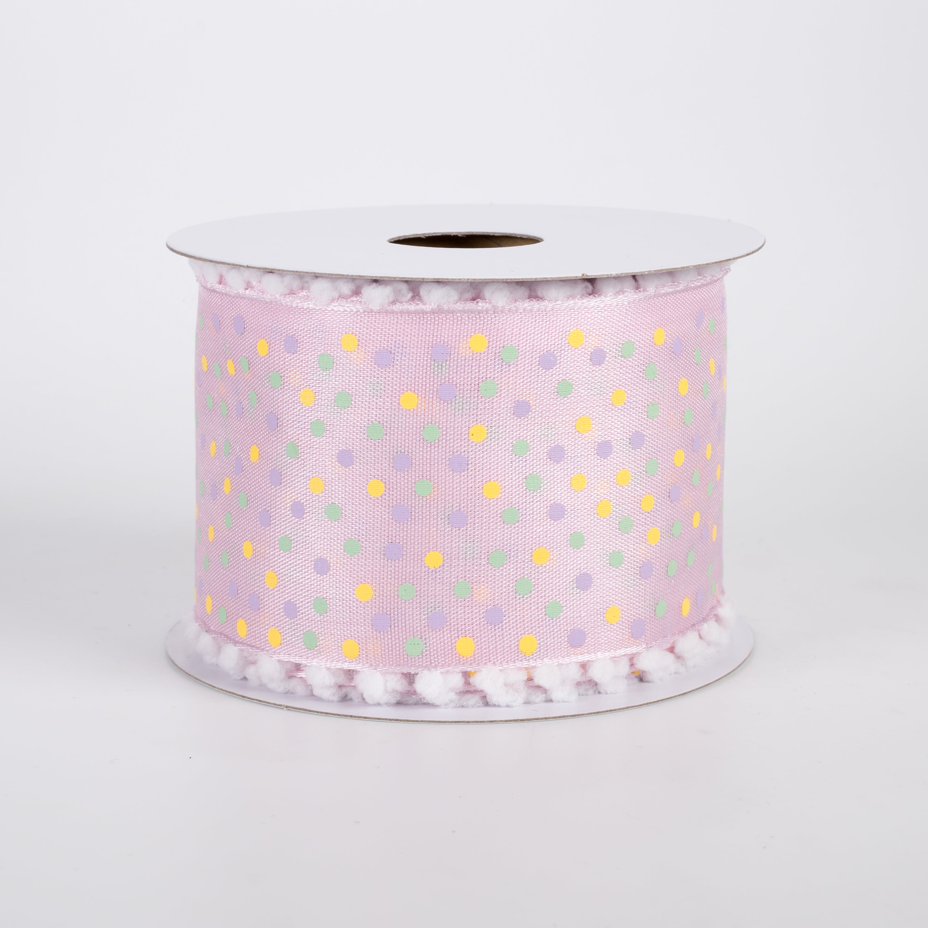 2.5" Snowball Edge Satin Polka Dot Ribbon: Pink Spring (10 Yards)
