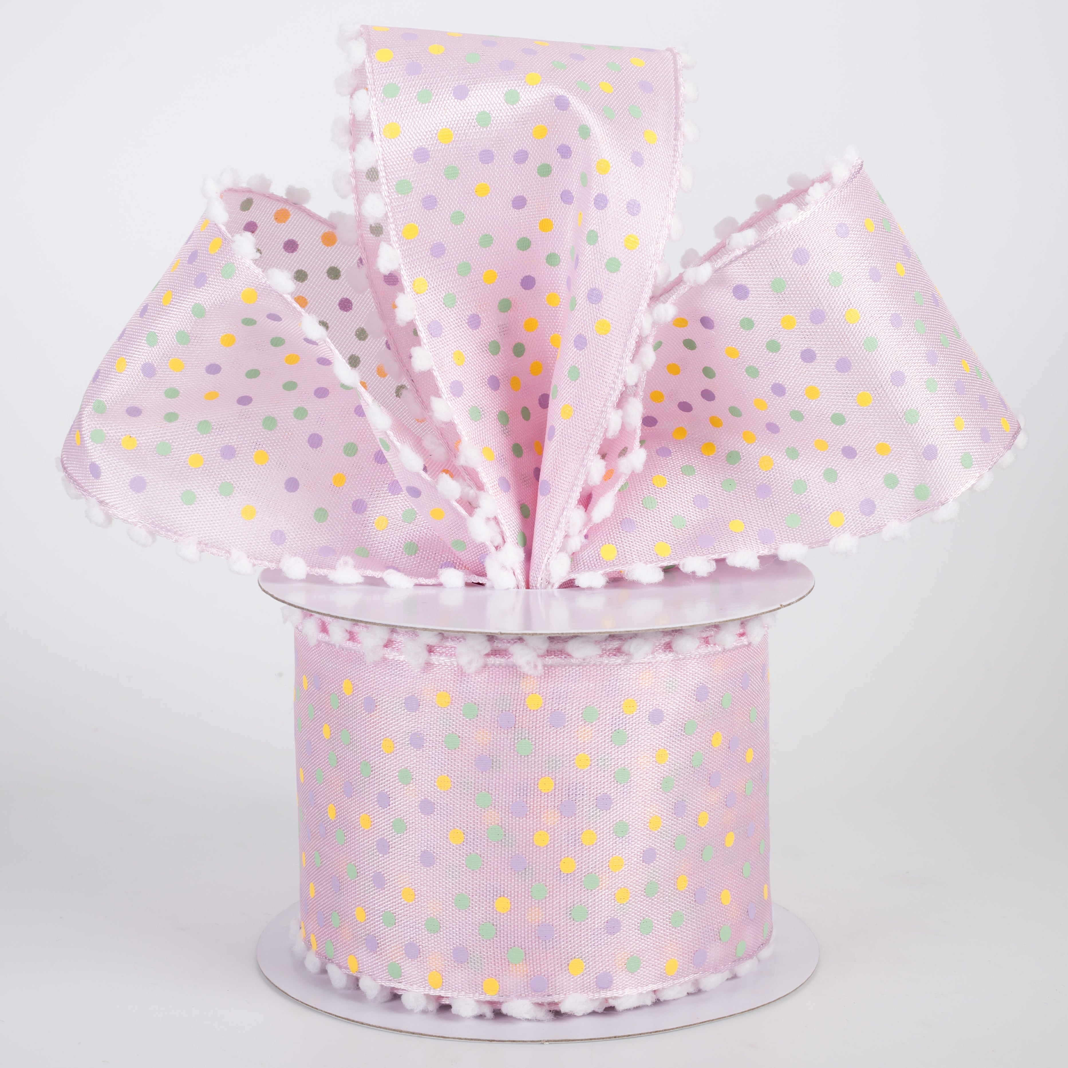 2.5" Snowball Edge Satin Polka Dot Ribbon: Pink Spring (10 Yards)