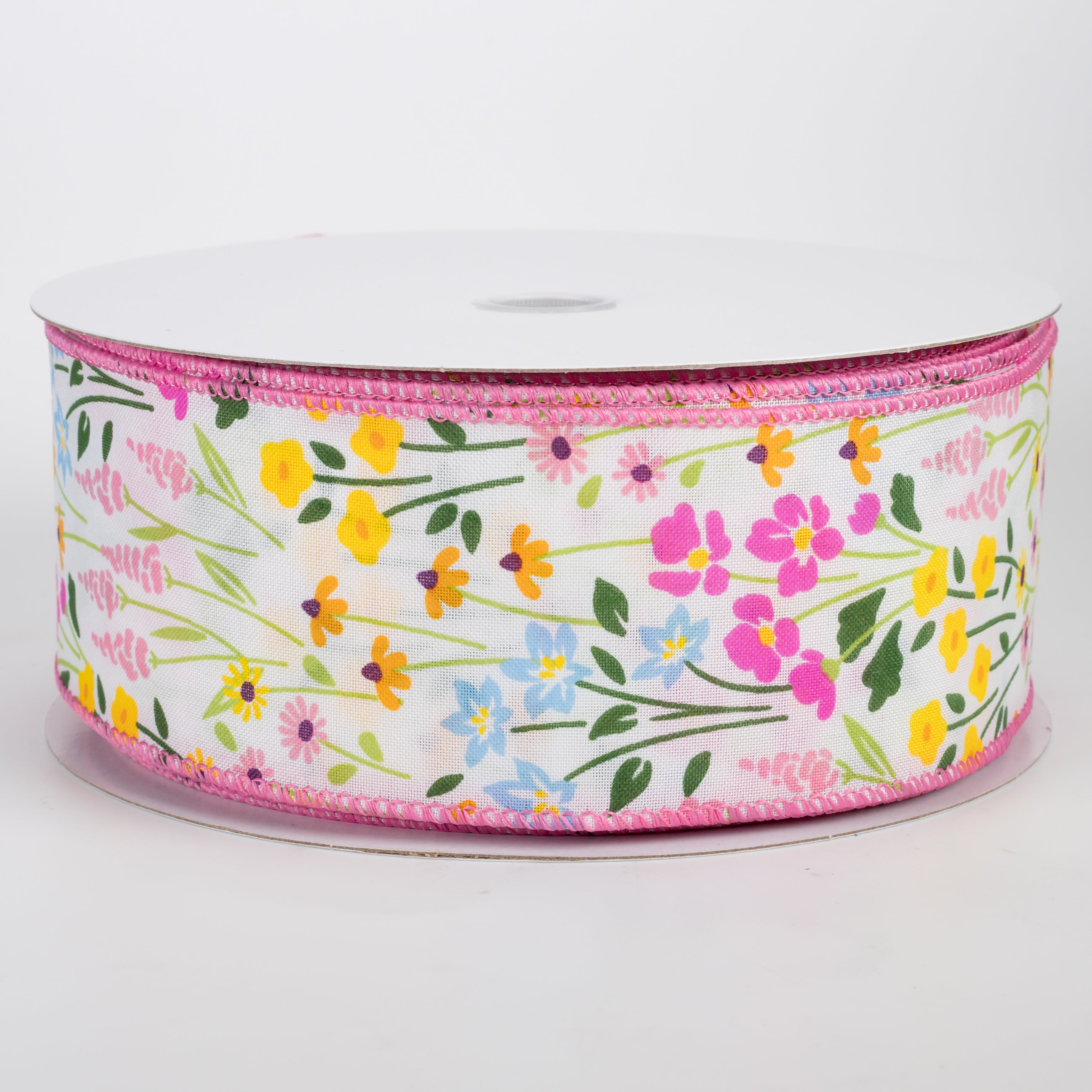2.5" Satin Wildflower Field Ribbon: Ivory (50 Yards)