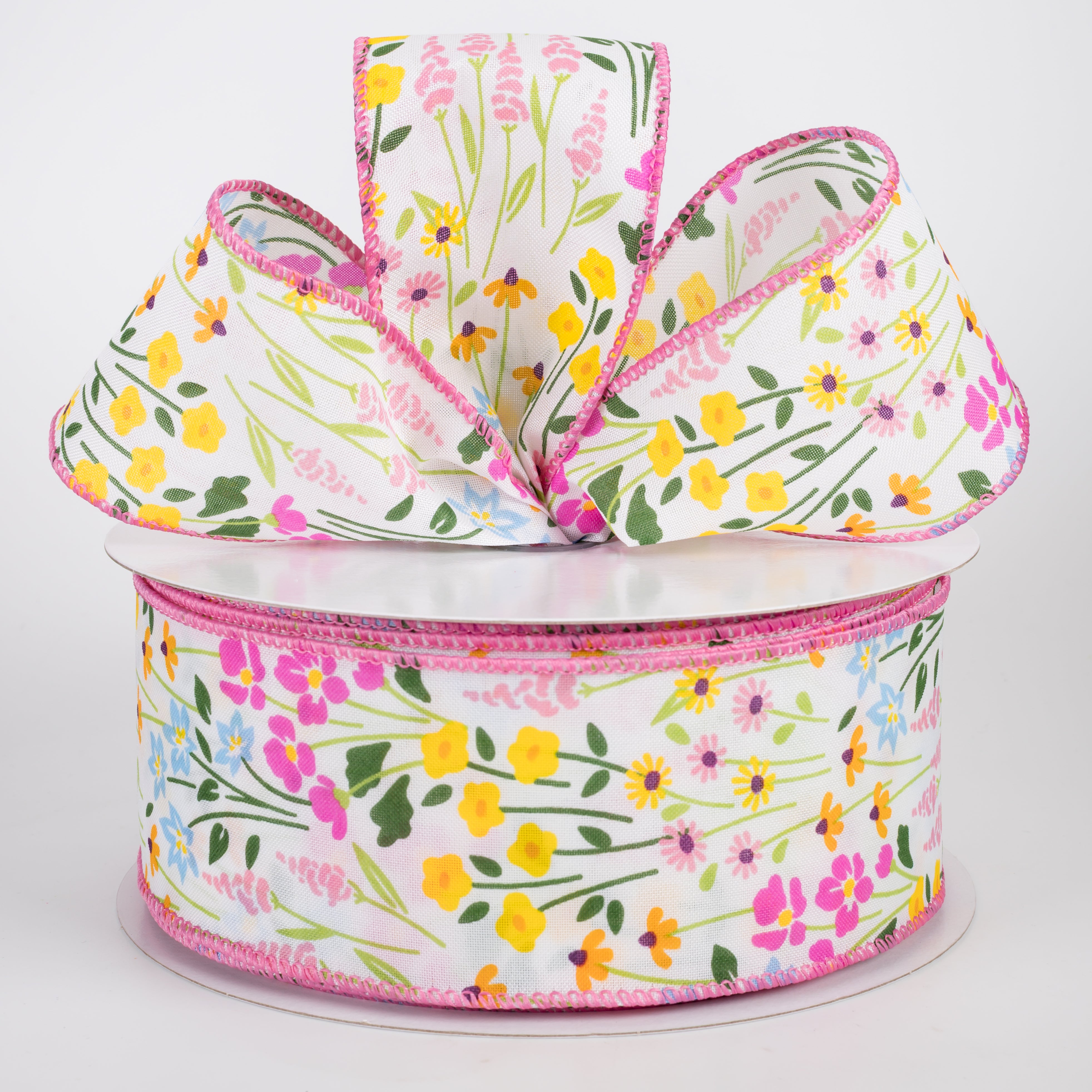 2.5" Satin Wildflower Field Ribbon: Ivory (50 Yards)