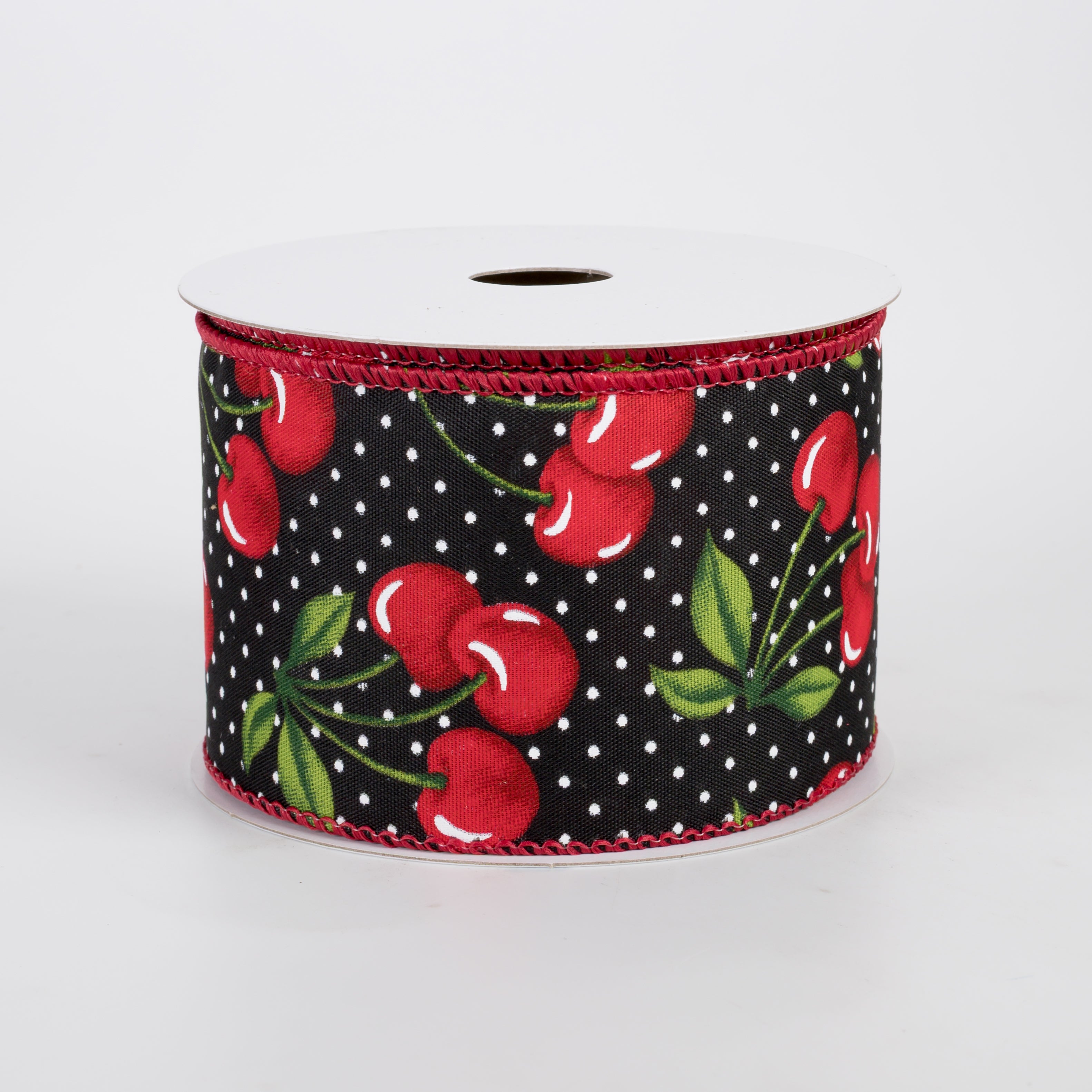 2.5" Satin Dots & Cherries Ribbon: Black (10 Yards)