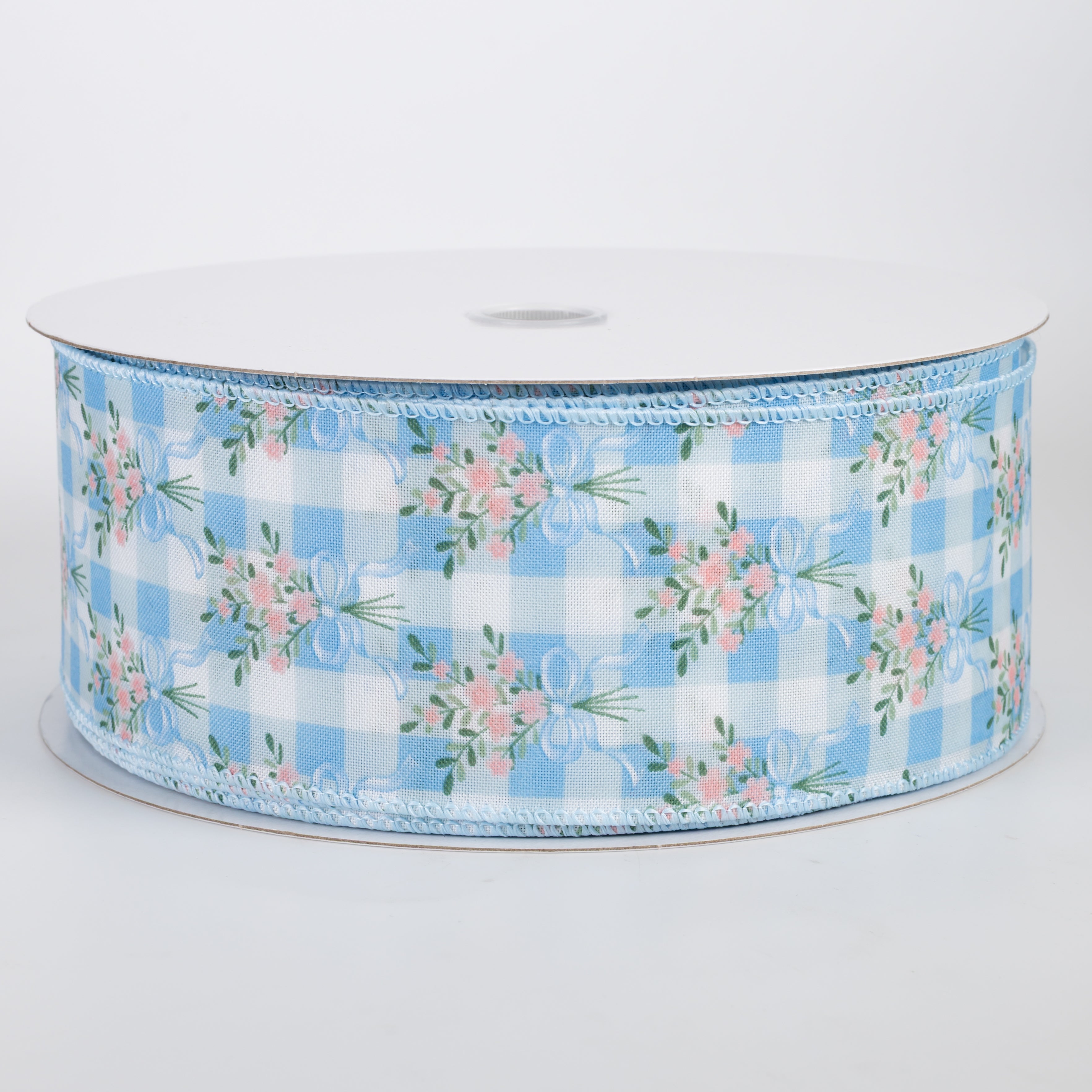 2.5" Satin Flower Bow Bouquet Ribbon: White & Blue (50 Yards)