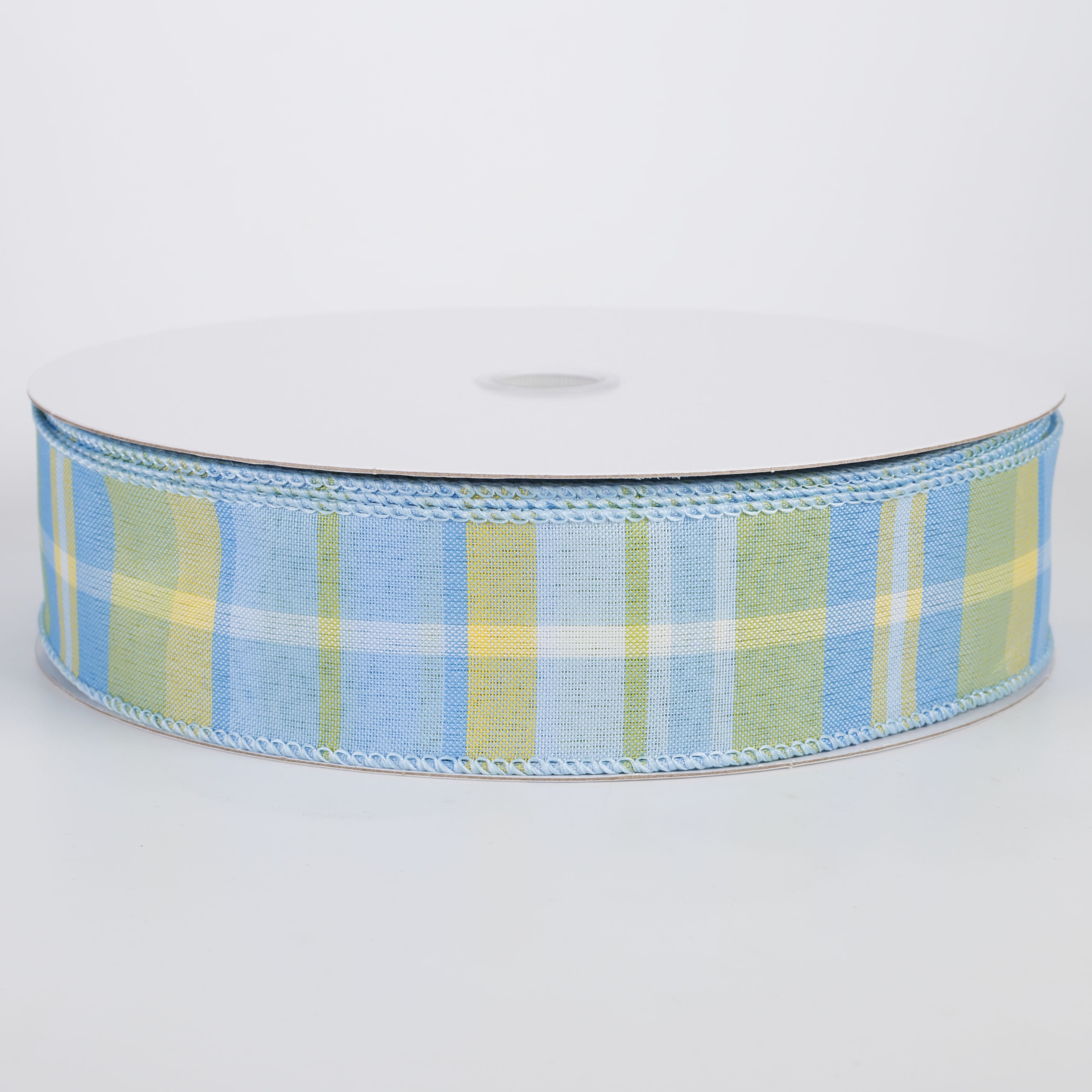 1.5" Posey Plaid Ribbon: Baby Blue, Yellow & Sage (50 Yards)