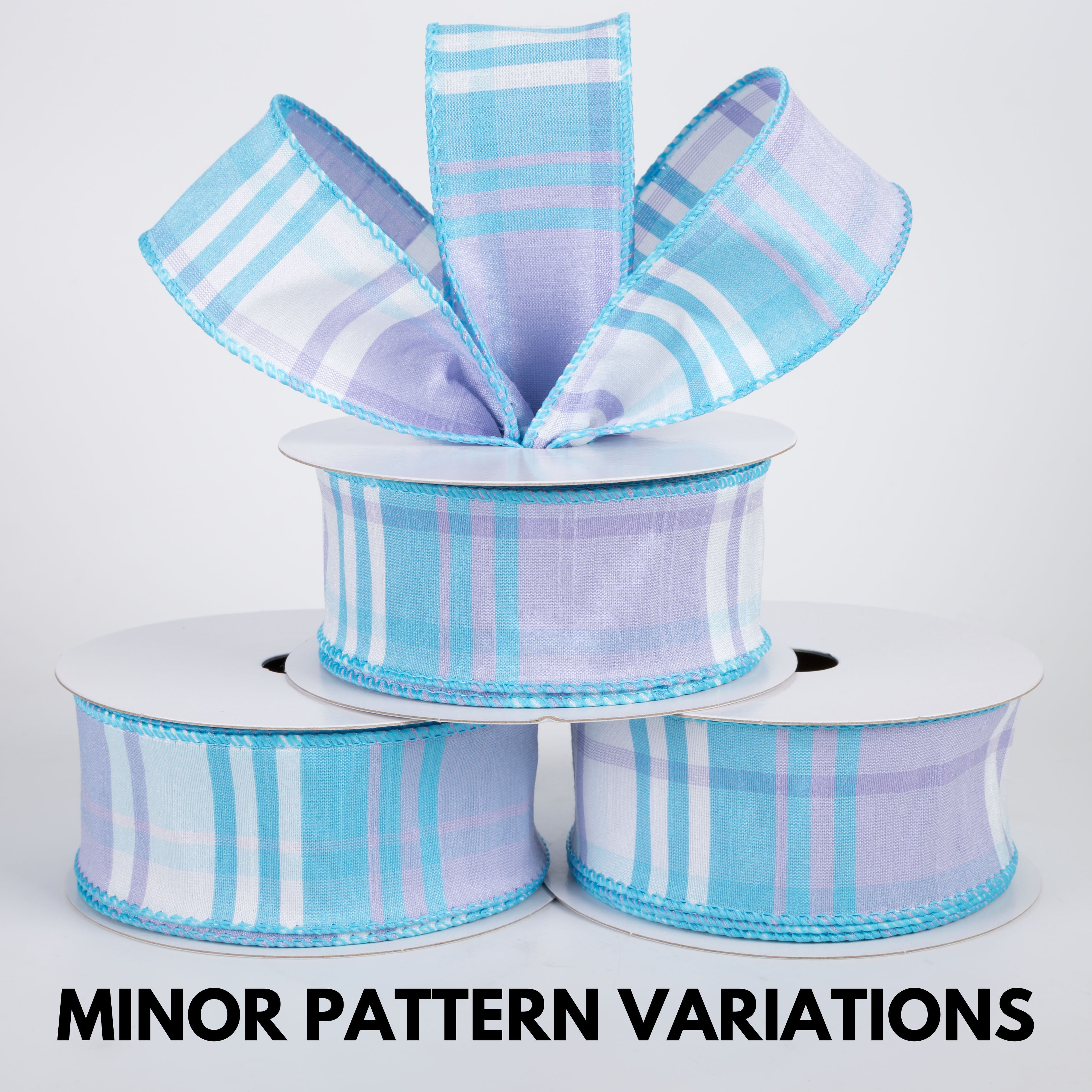 1.5" Dupioni Trixie Plaid Ribbon: Blue, Lavender & White (10 Yards)