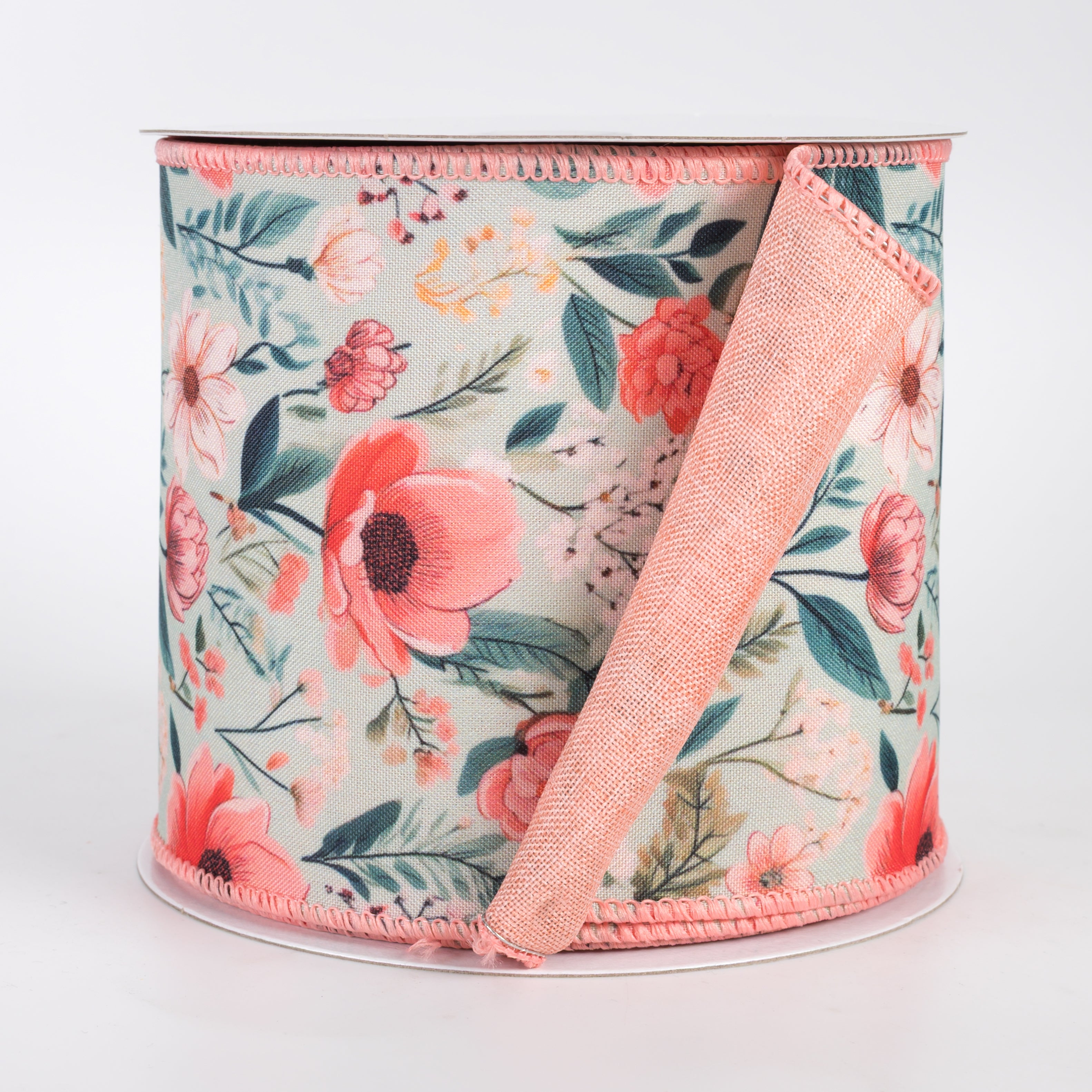 4" Double Sided Fused Dainty Flowers Ribbon: Coral (10 Yards)