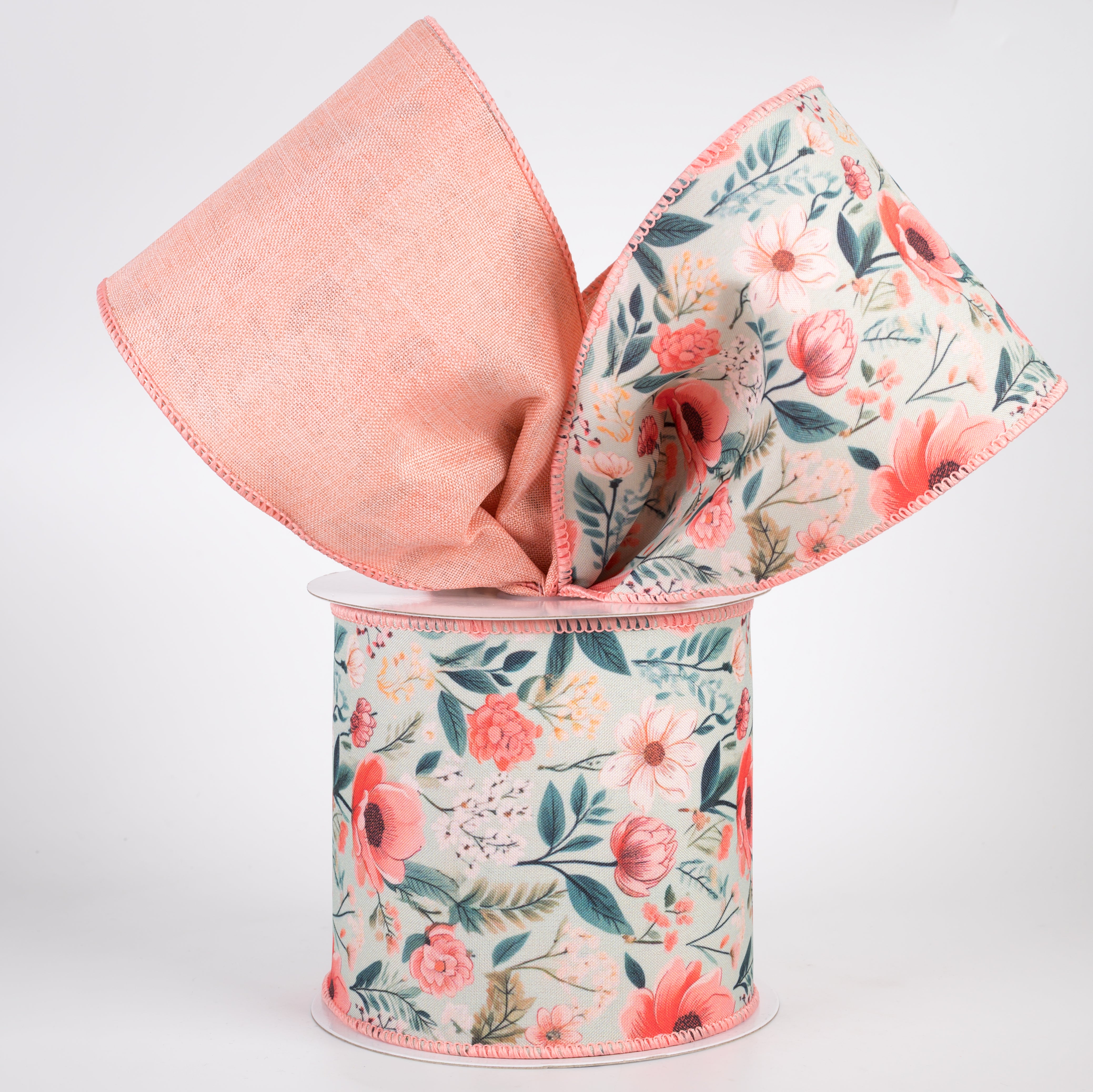 4" Double Sided Fused Dainty Flowers Ribbon: Coral (10 Yards)