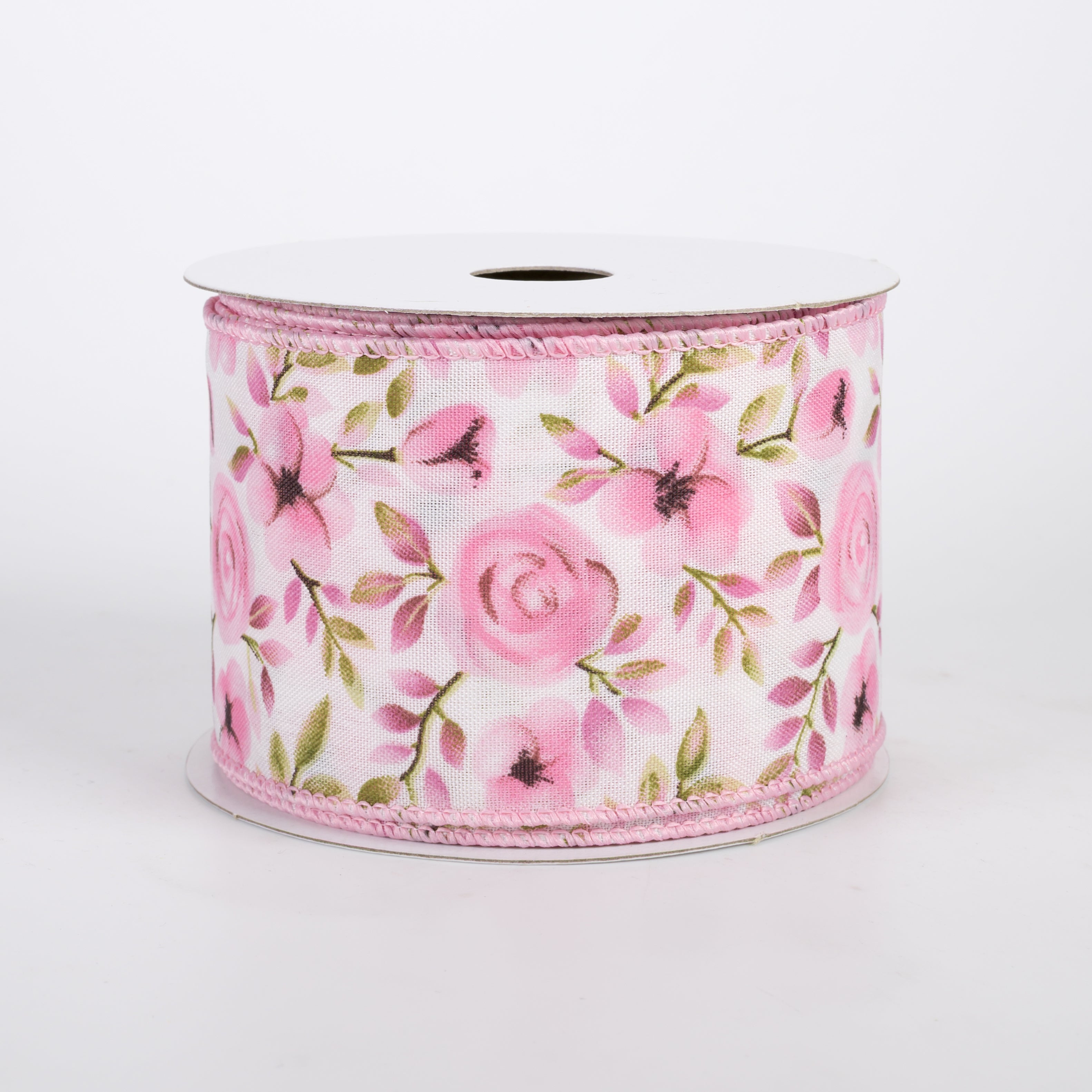 2.5" Satin Mauve Tulips Ribbon: Ivory (10 Yards)