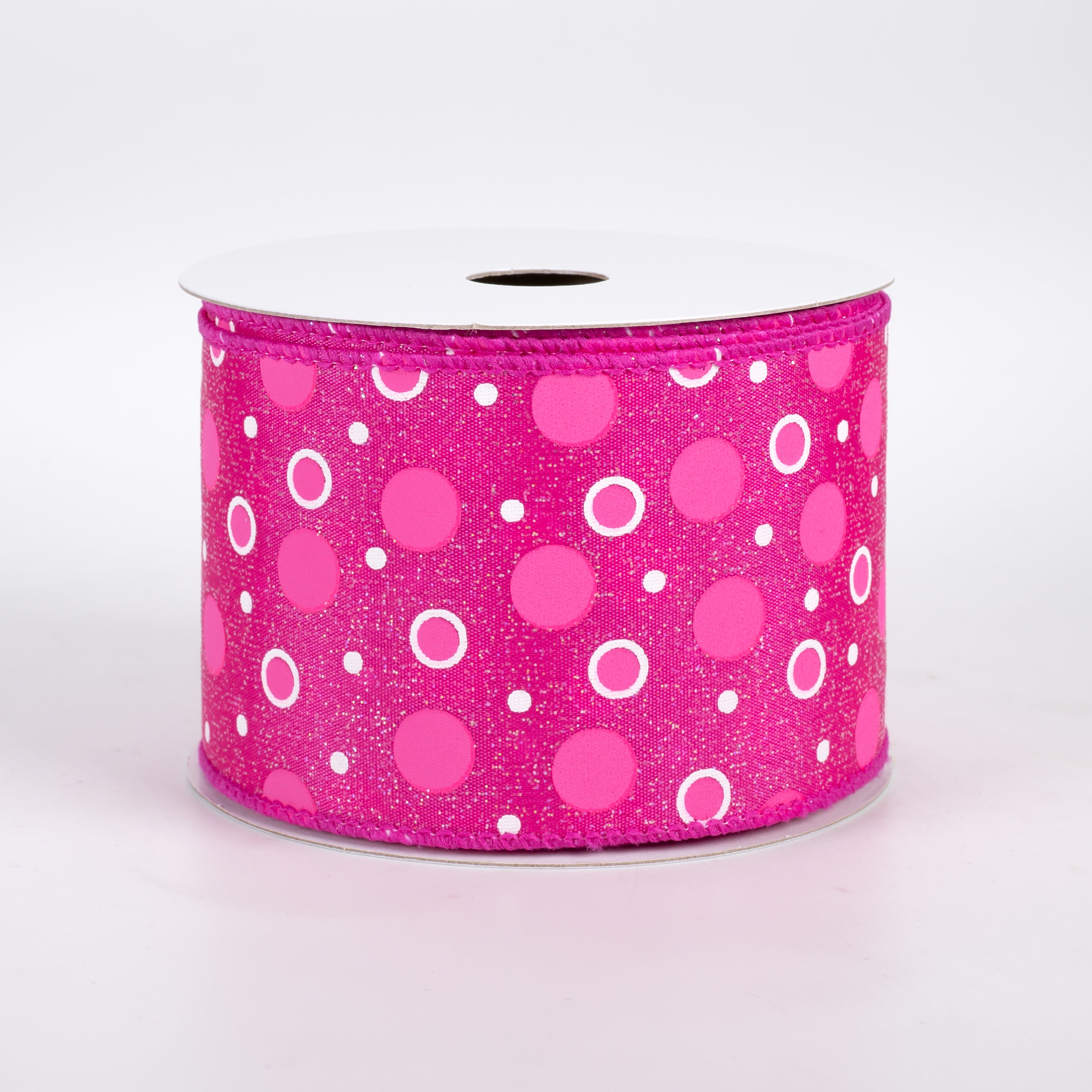 2.5" Satin Glittered Bubbly Dots Ribbon: Fuchsia Pink (10 Yards)