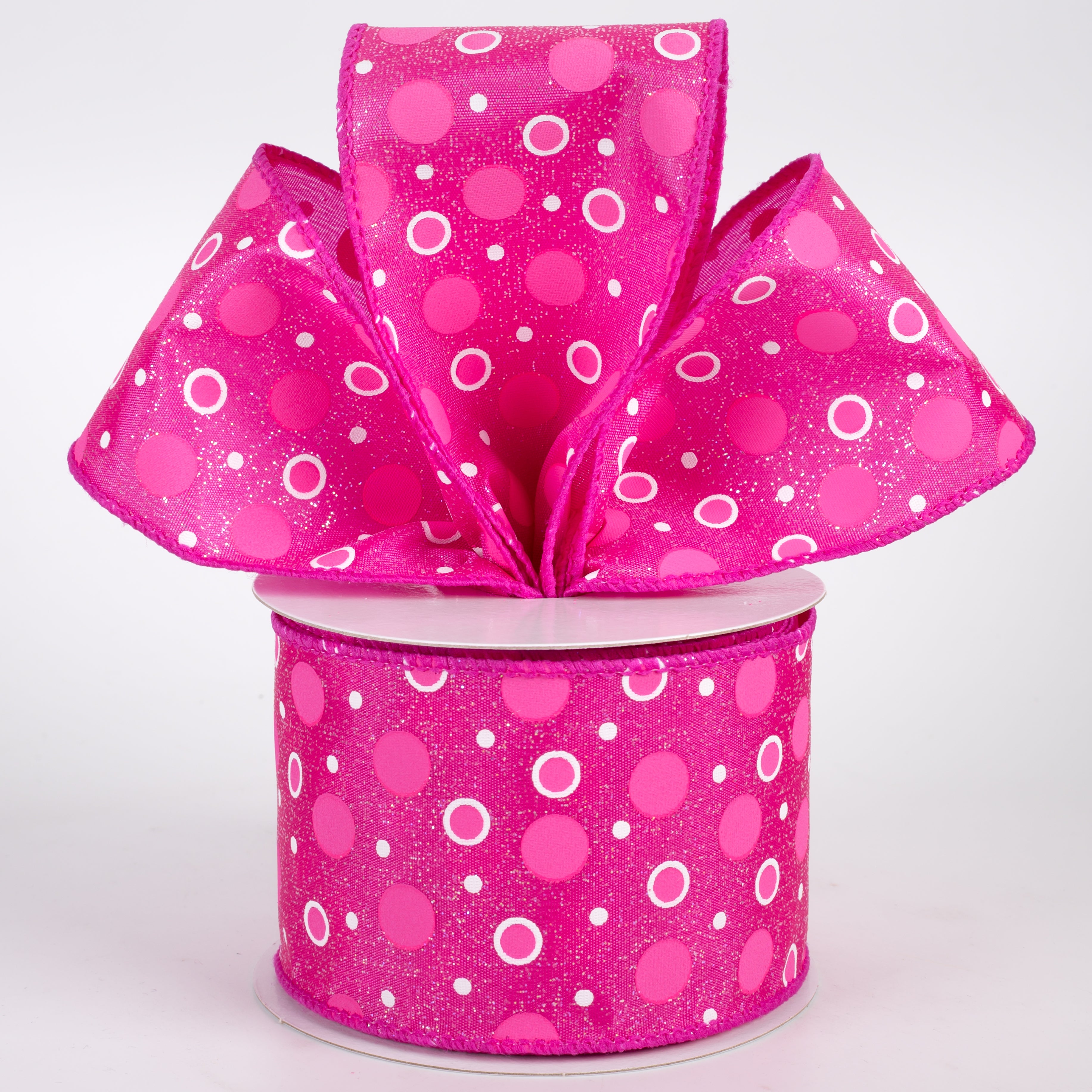 2.5" Satin Glittered Bubbly Dots Ribbon: Fuchsia Pink (10 Yards)