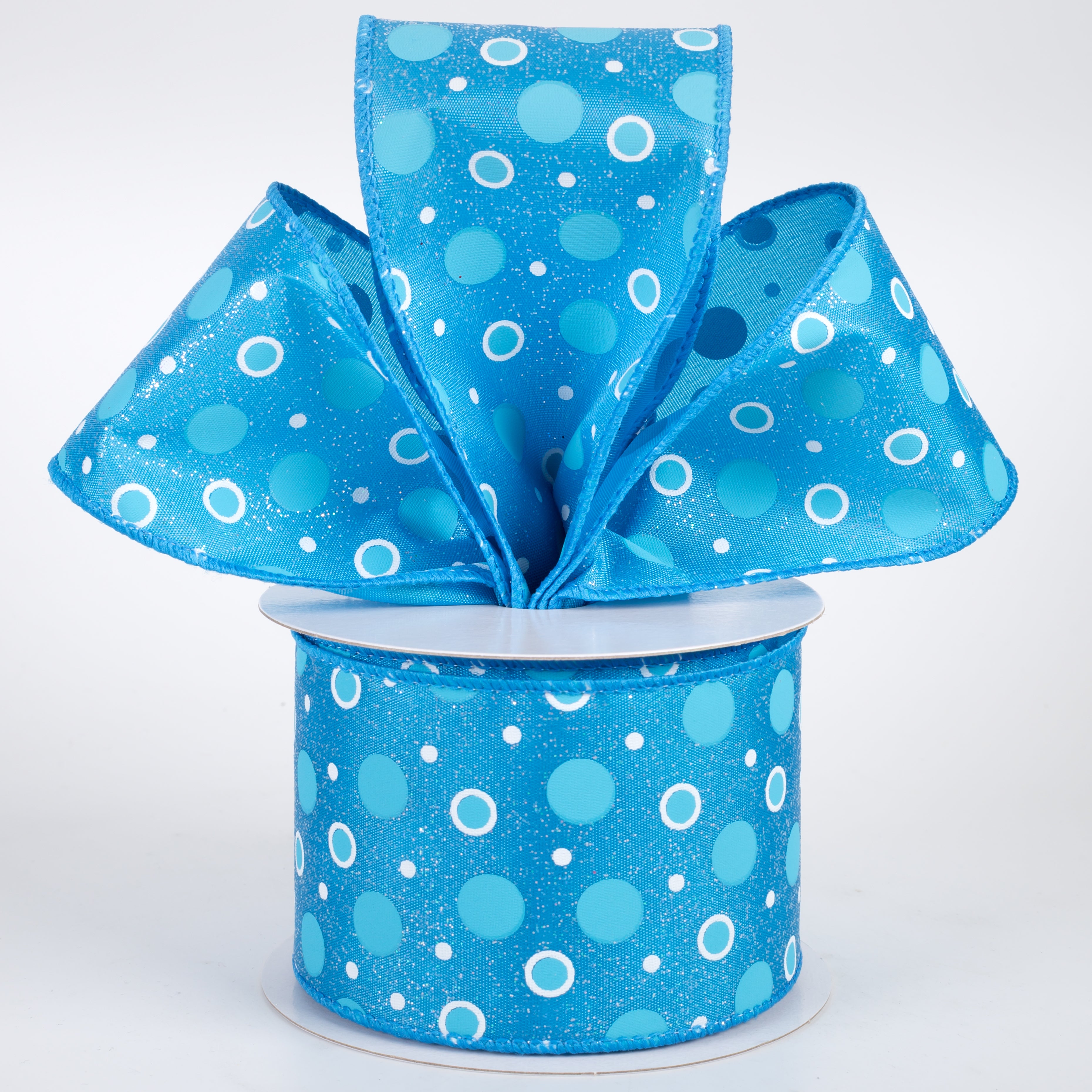 2.5" Satin Glittered Bubbly Dots Ribbon: Turquoise (10 Yards)