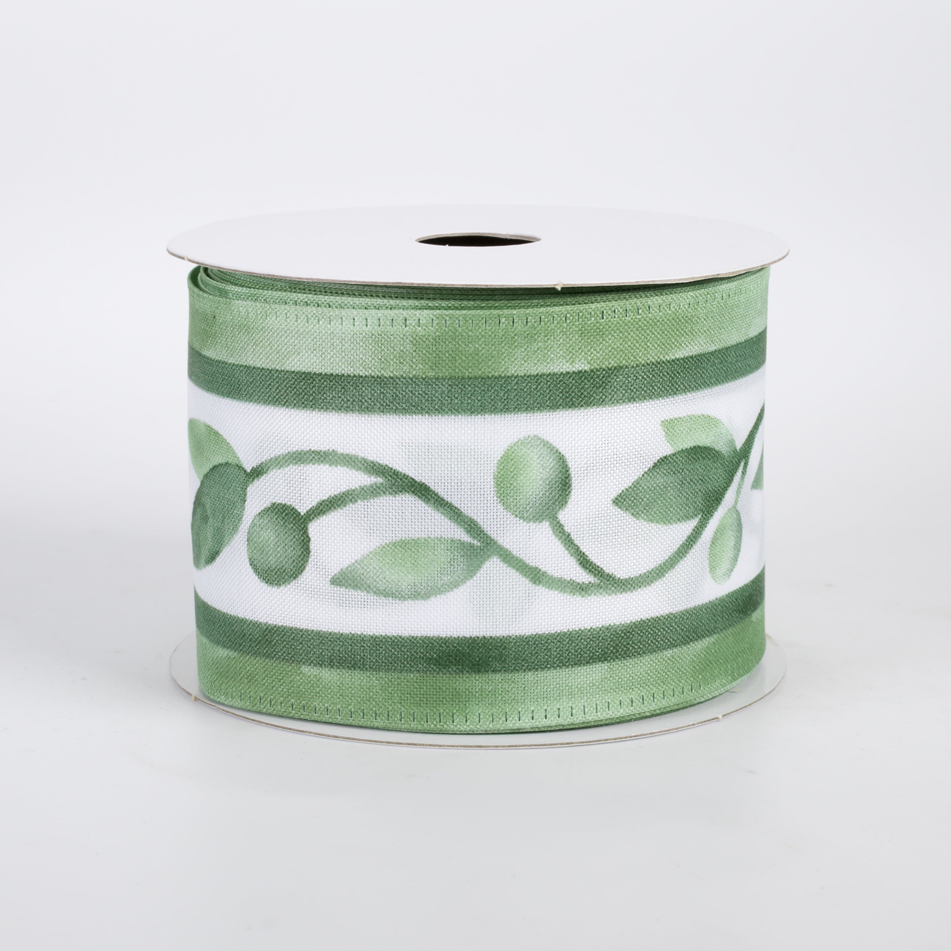 2.5" Watercolor Vine Stripes Ribbon: Sage & Green (10 Yards)