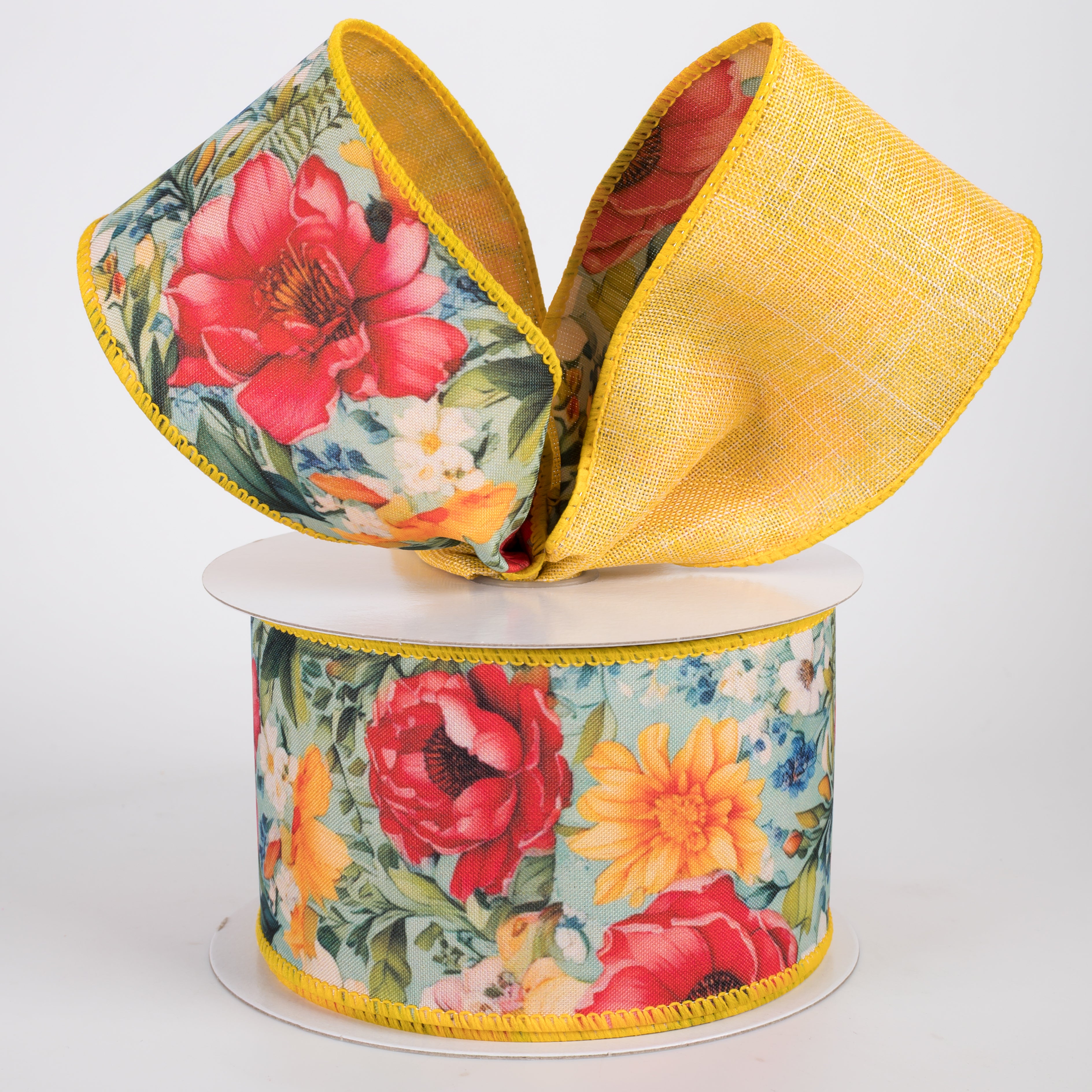 2.5" Double Sided Fused Flower Tapestry Ribbon: Buttermilk Yellow (10 Yards)