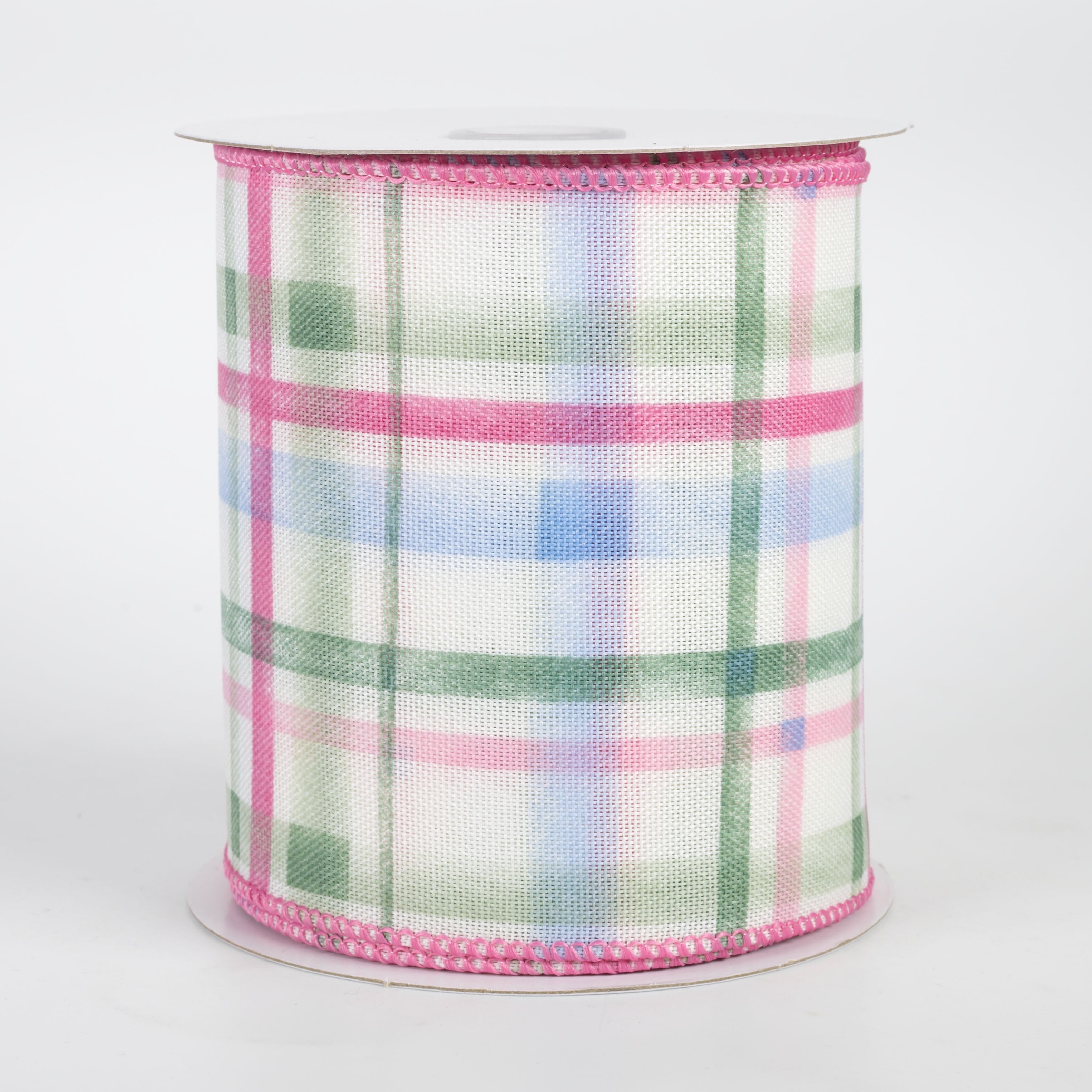 4" Watercolor Tuttola Plaid Ribbon: Sage Spring (10 Yards)