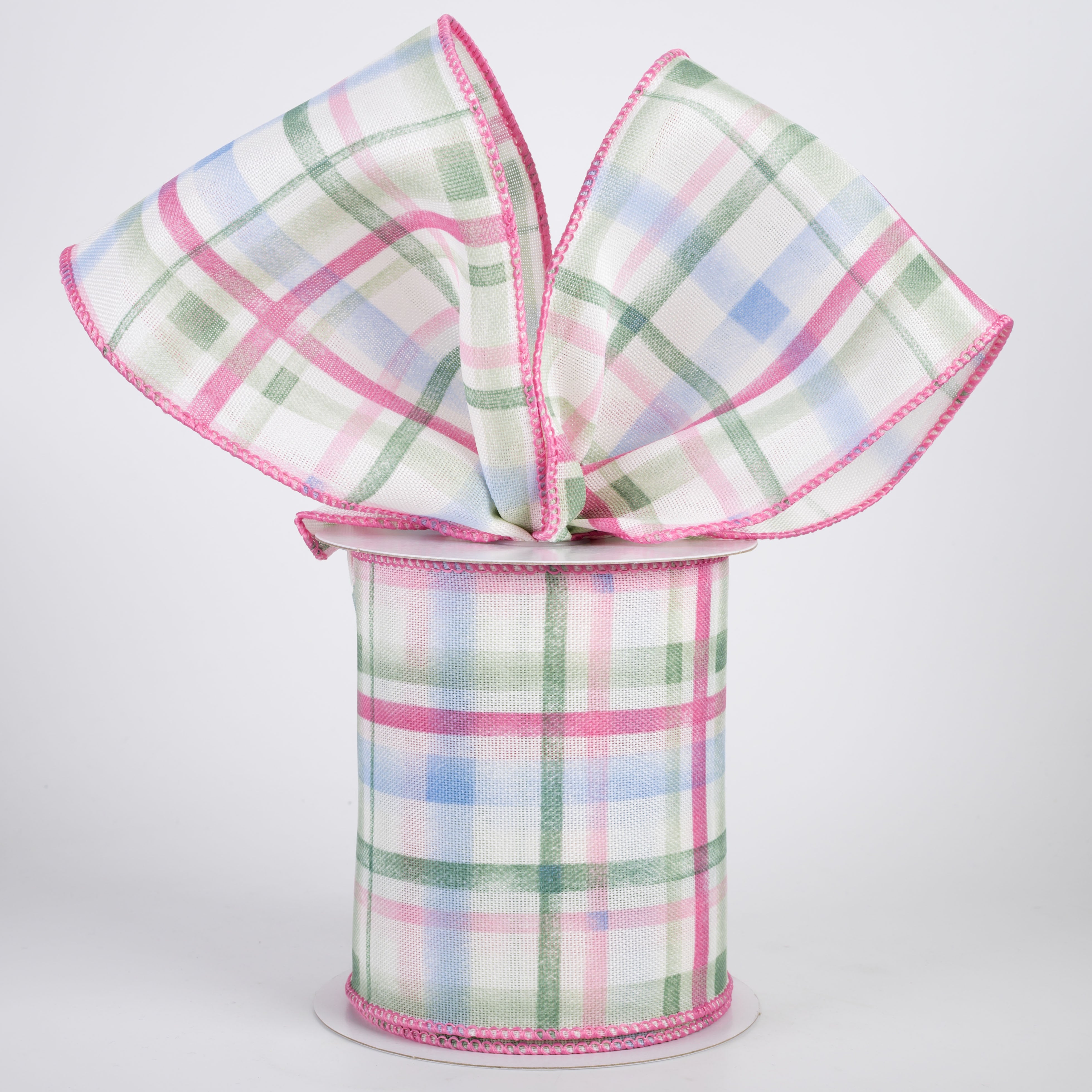 4" Watercolor Tuttola Plaid Ribbon: Sage Spring (10 Yards)