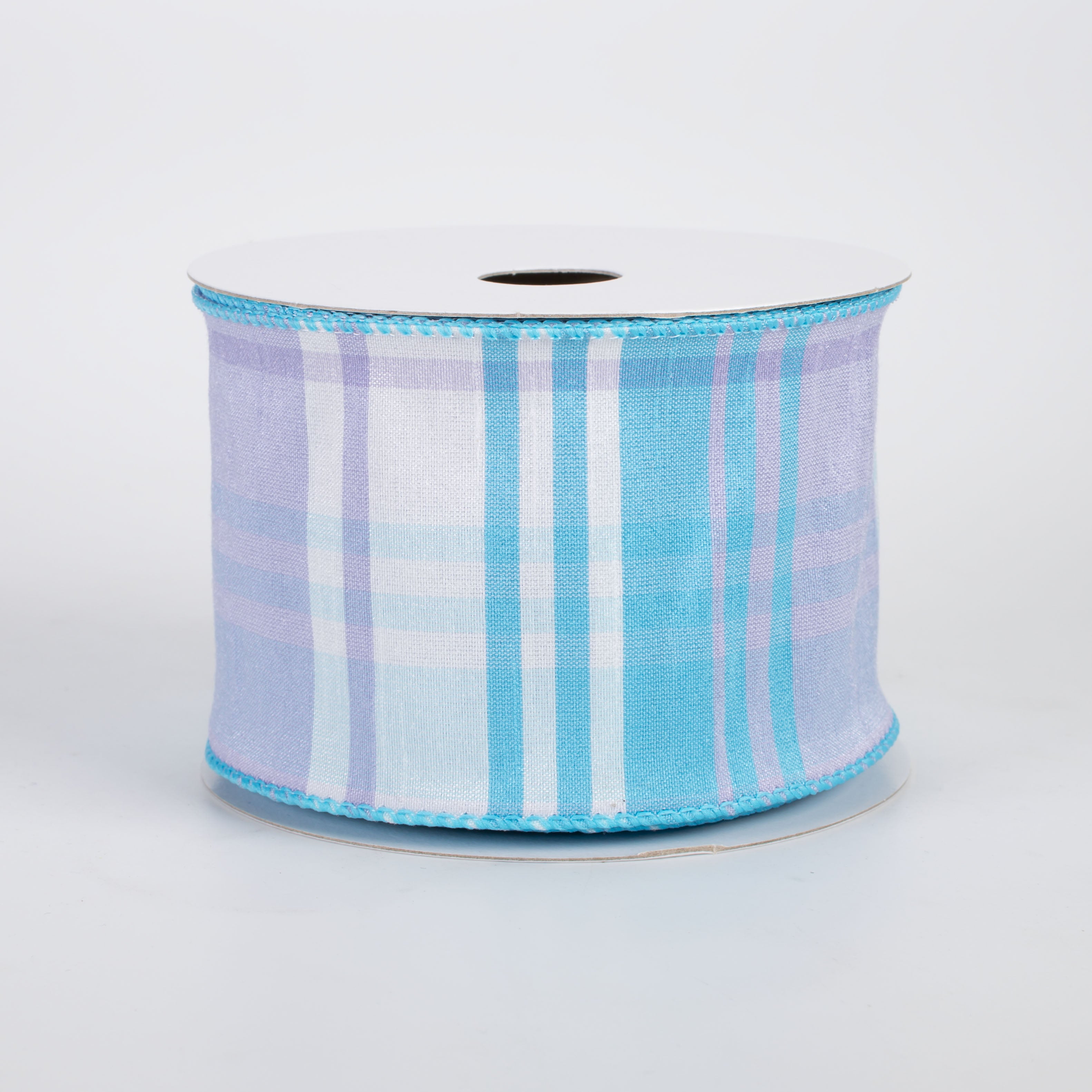 2.5" Dupioni Trixie Plaid Ribbon: Blue, Lavender & White (10 Yards)