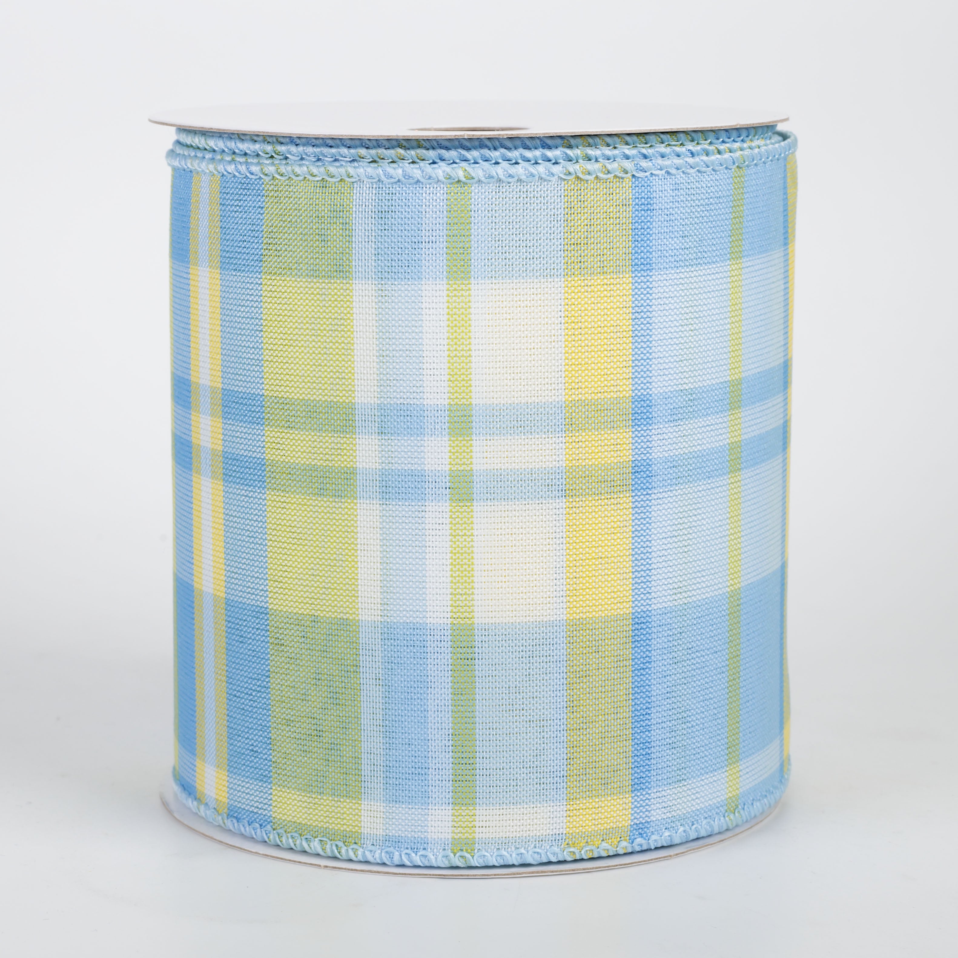 4" Posey Plaid Ribbon: Baby Blue, Yellow & Sage (10 Yards)