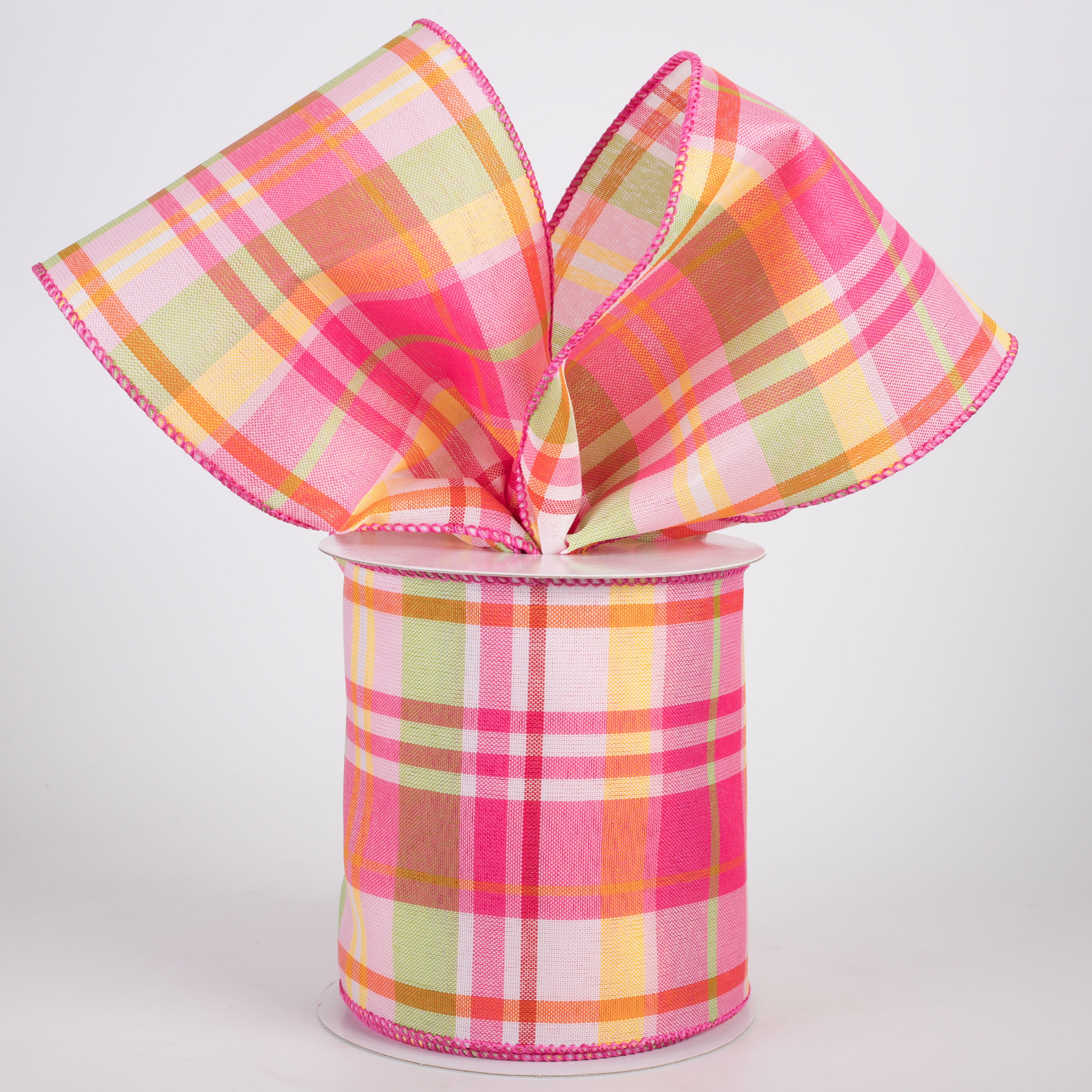 4" Posey Plaid Ribbon: Hot Pink Brights (10 Yards)