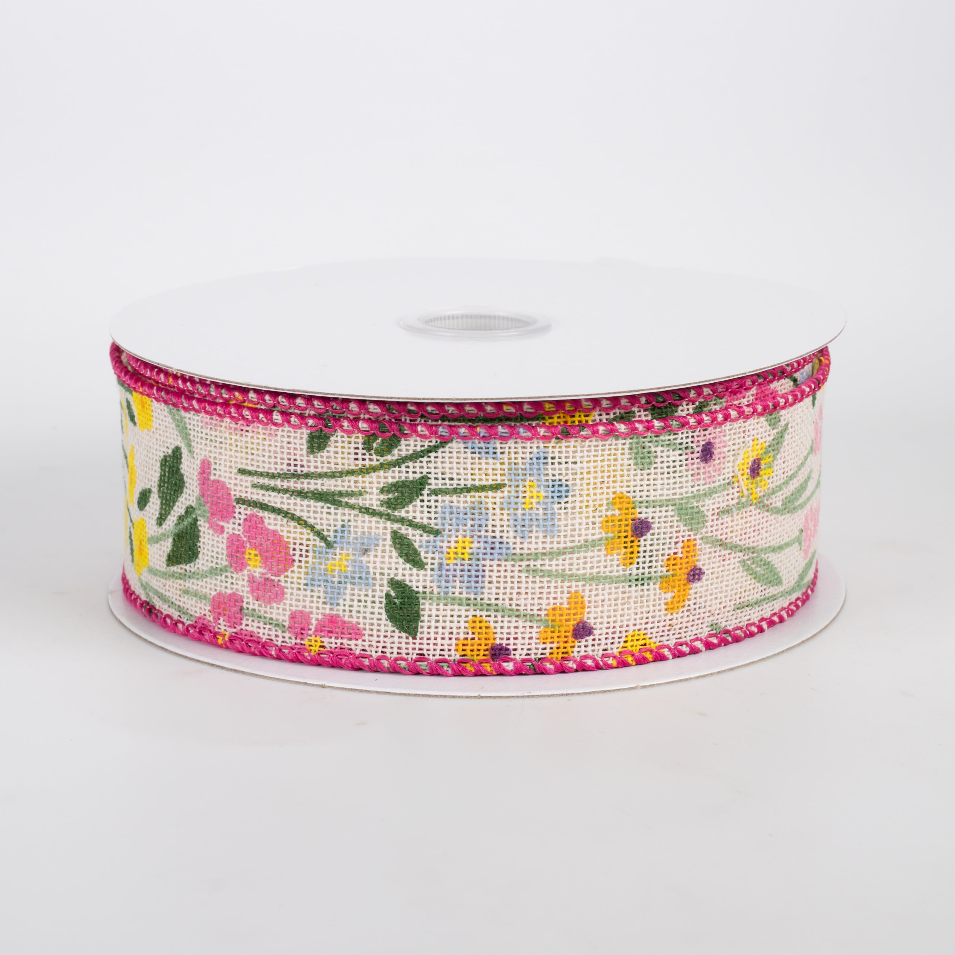 1.5" Satin Wildflower Field Ribbon: Ivory (10 Yards)