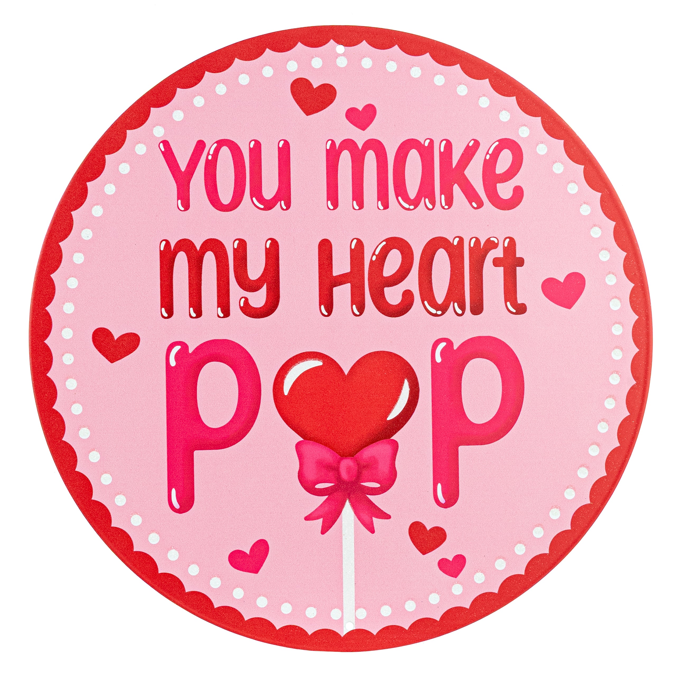 12" Round Metal Sign: Heart Lollipop Candy